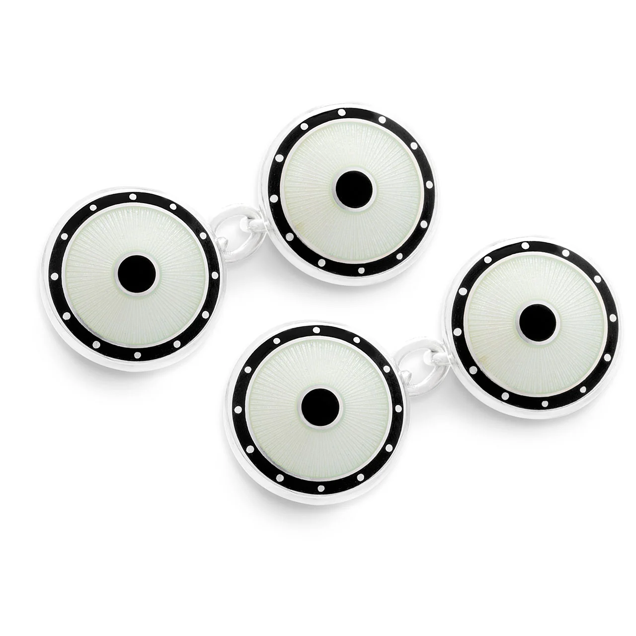 Sterling Silver Domed Enamel Chain Cufflinks in Black and white