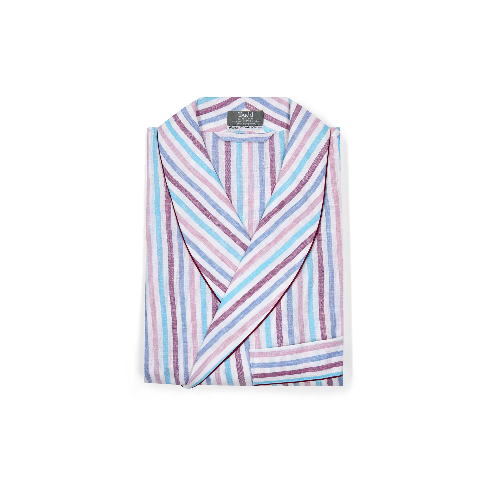 Stripe Linen Dressing Gown in White, Blue and Pink - Image 2