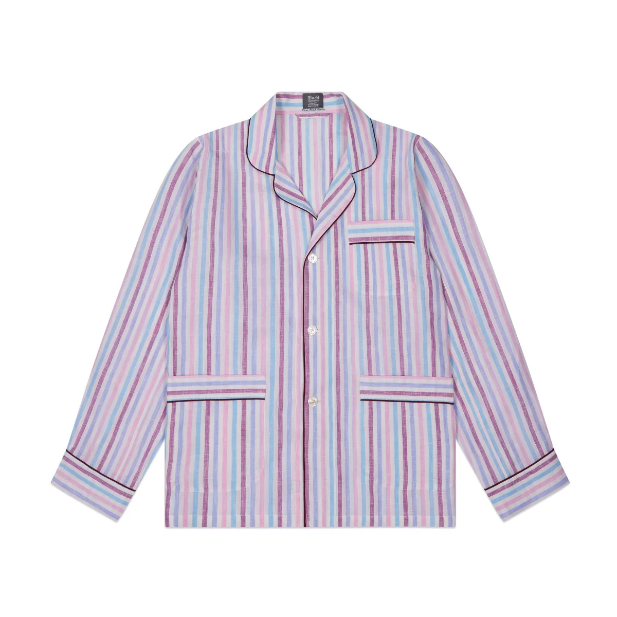Stripe Linen Tailored Fit Pyjamas in White, Blue and Pink - Image 2