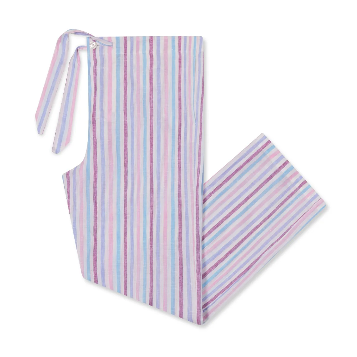Stripe Linen Tailored Fit Pyjamas in White, Blue and Pink - Image 3