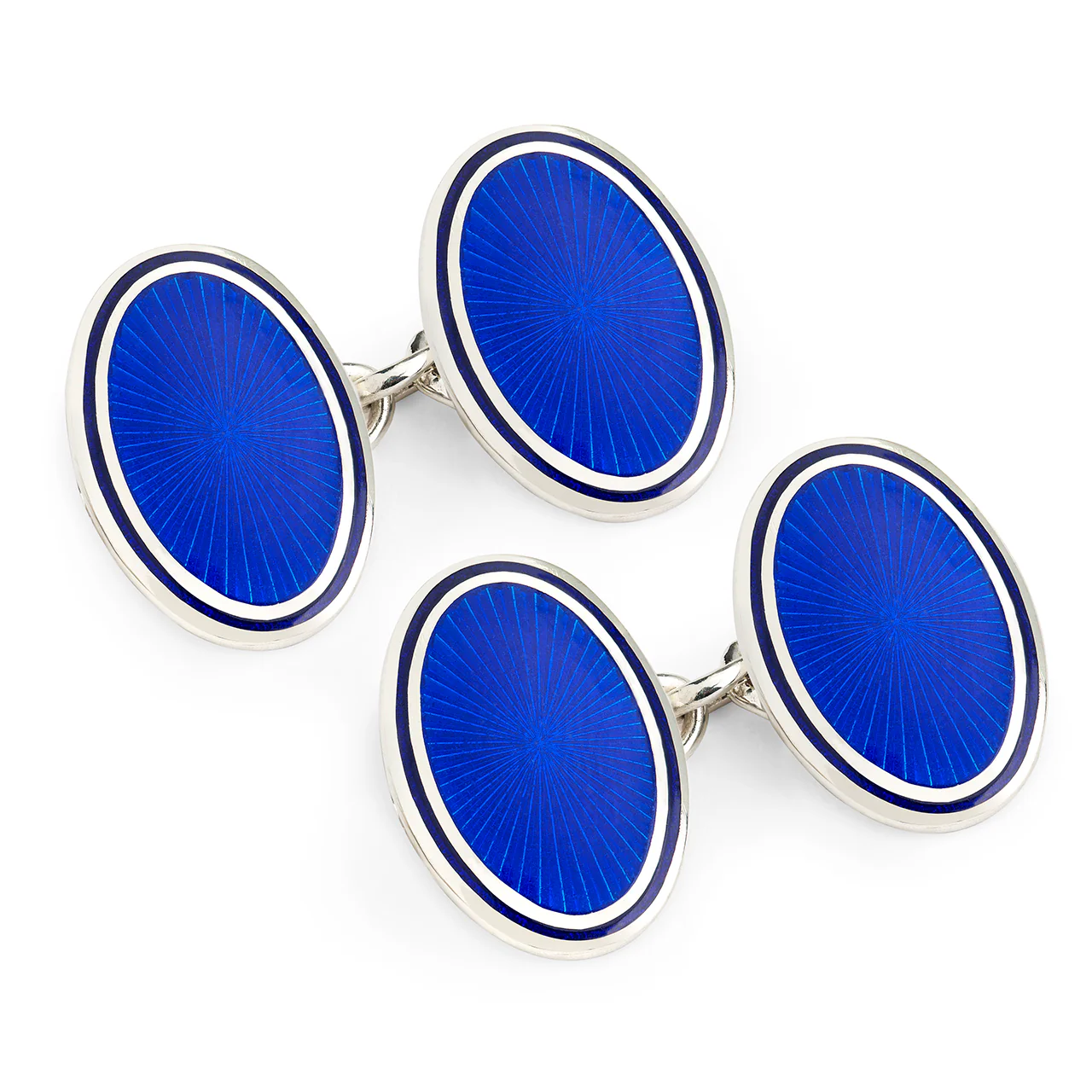 Sunburst Silver Cloisonne Chain Cufflinks in Royal and Navy