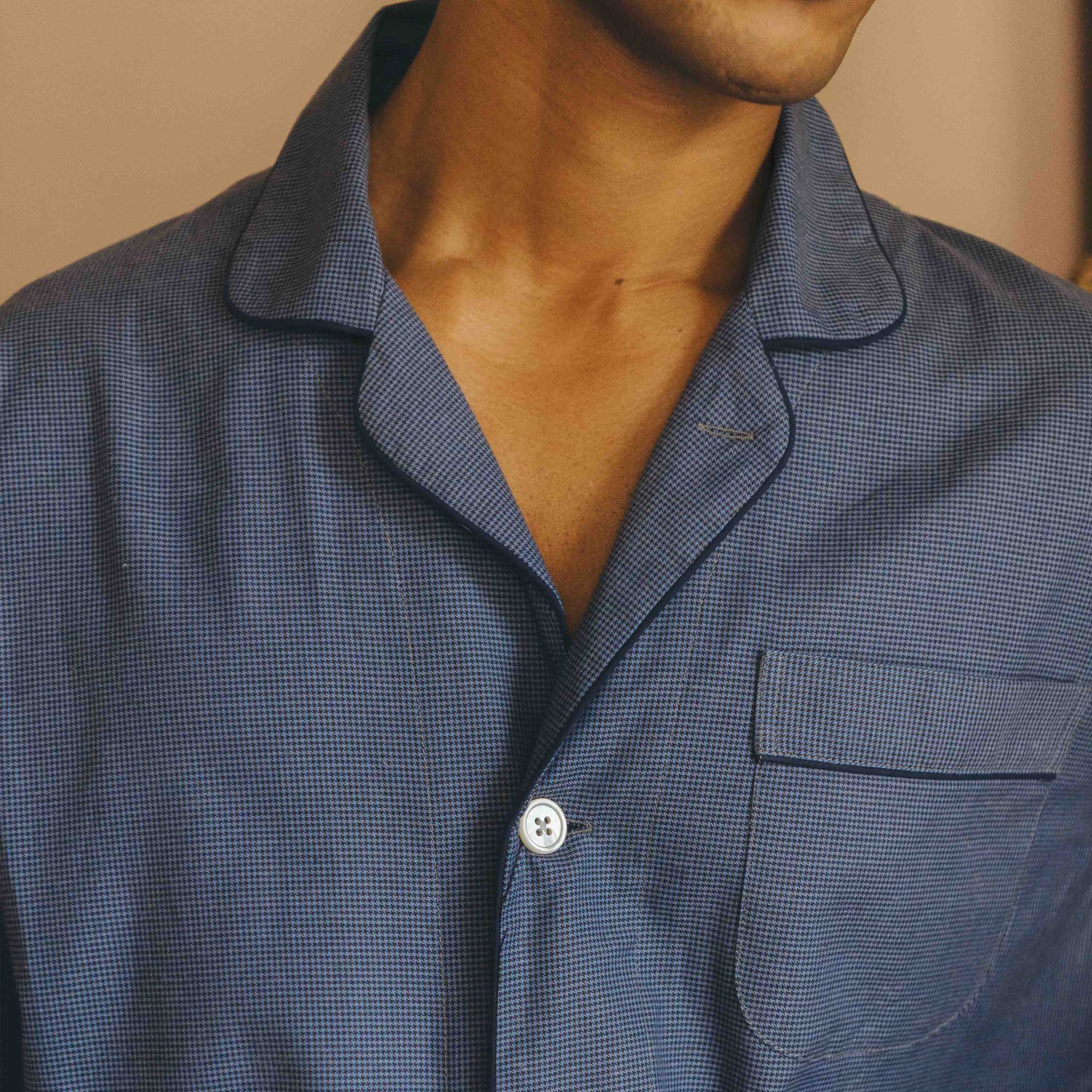 Swiss Brushed Cotton Puppytooth Pyjamas in Blue and Navy - Image 4