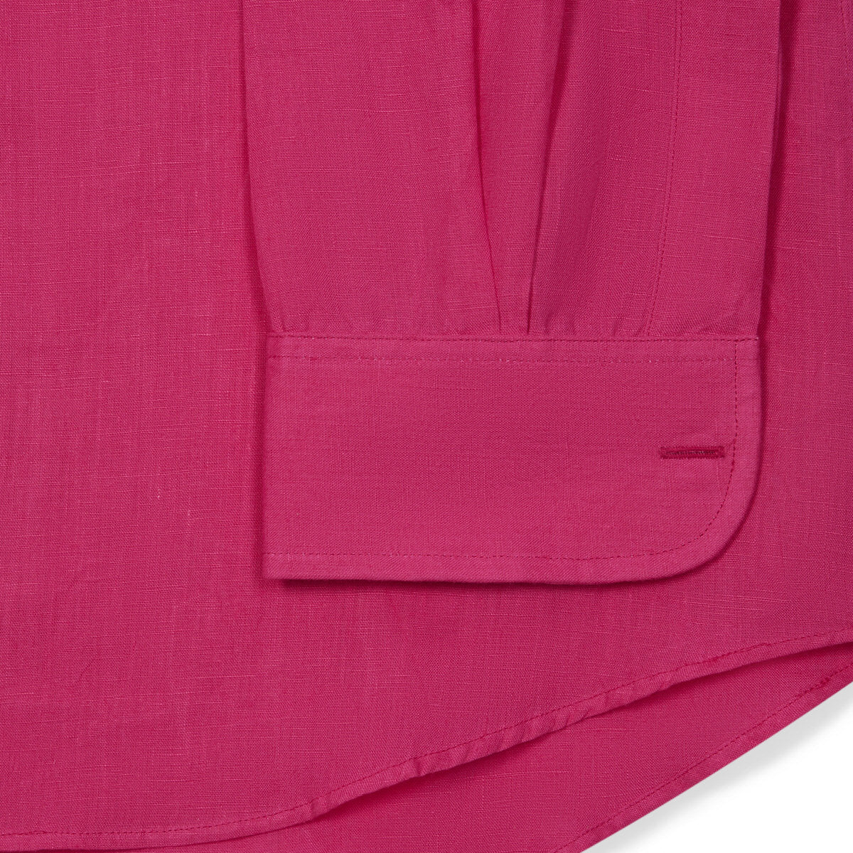 Tailored Fit Bank Collar Linen Button Cuff Shirt in Hot Pink - Image 3