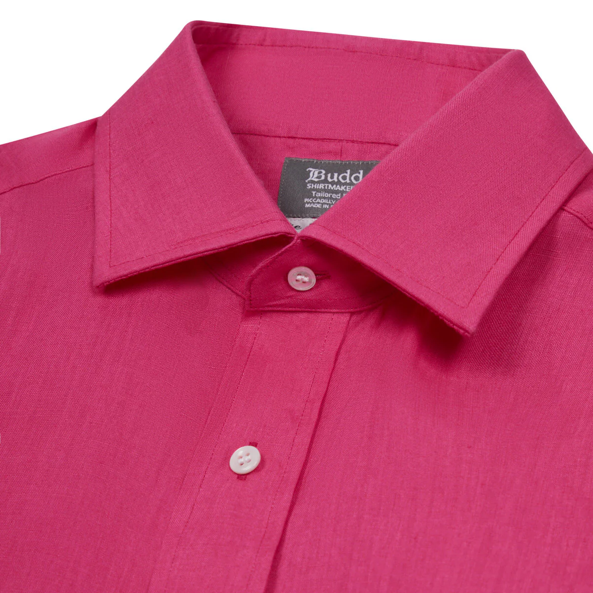 Tailored Fit Bank Collar Linen Button Cuff Shirt in Hot Pink - Image 4