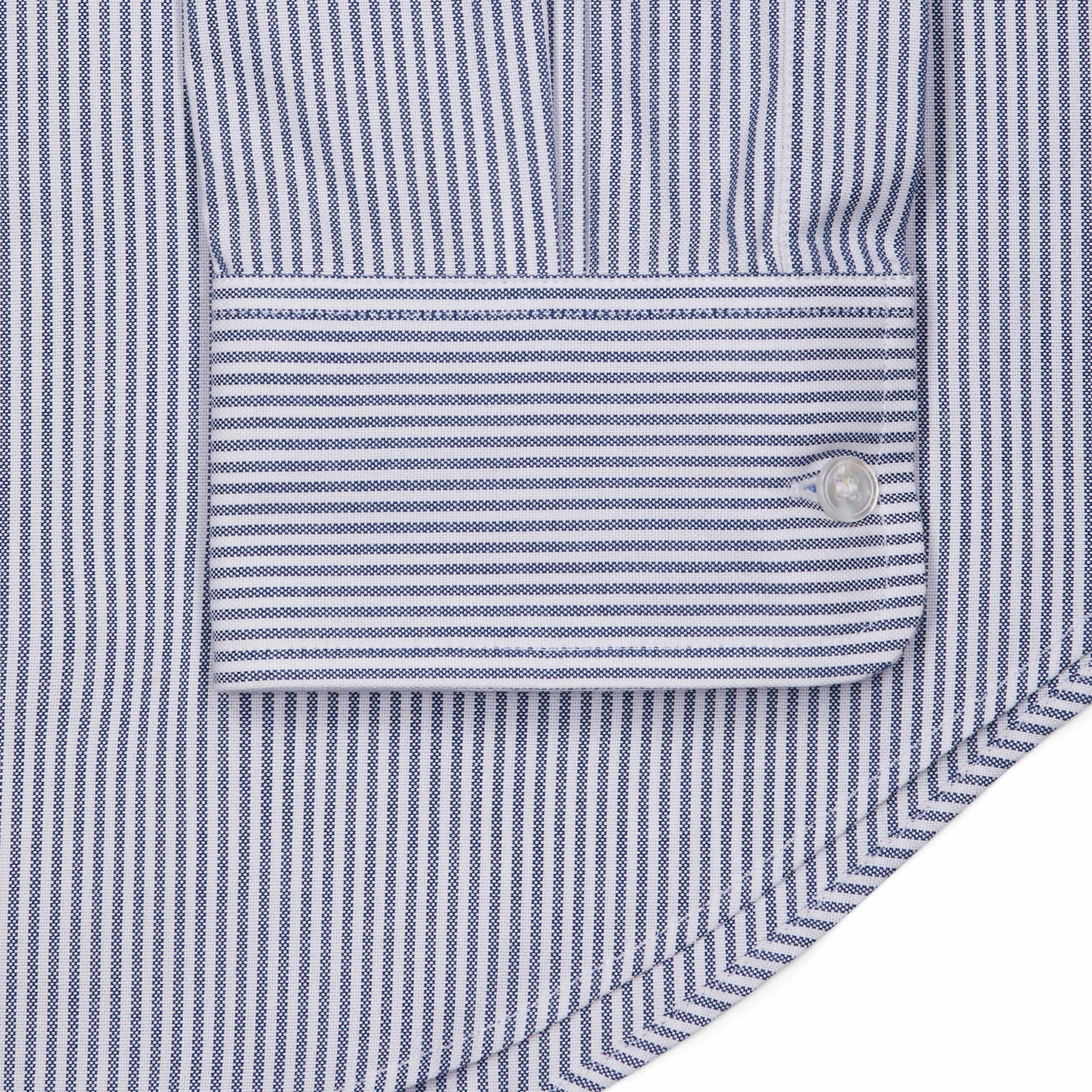 Tailored Fit Button Down Stripe Oxford Shirt in Navy Melange - Image 3