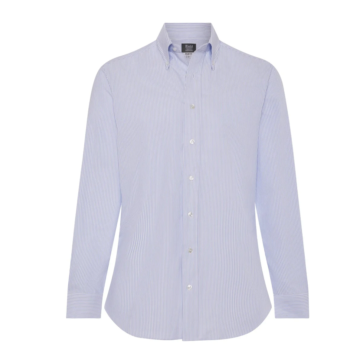 Tailored Fit Button Down Stripe Oxford Shirt in Sky Blue and White - Image 4