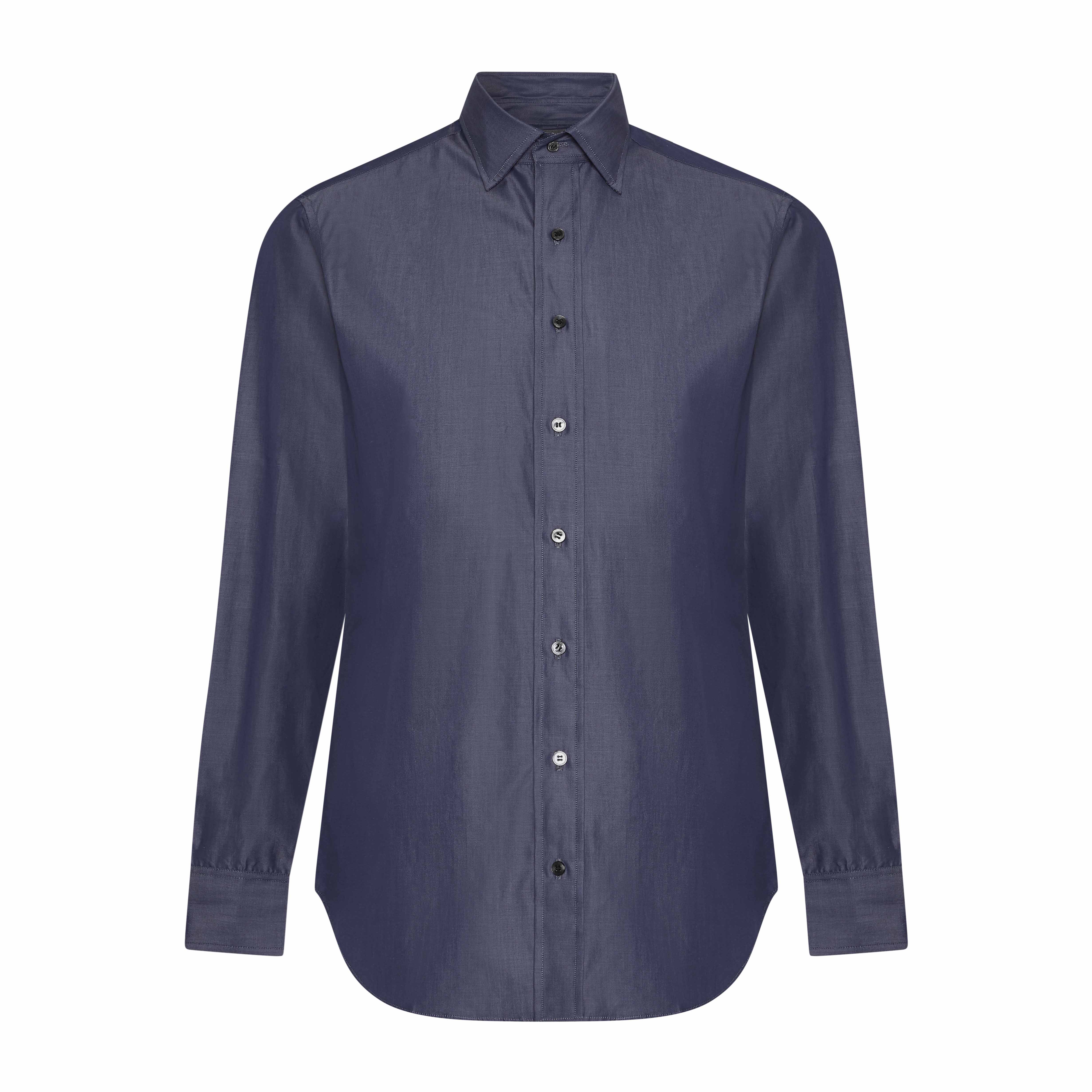 Tailored Fit Chambray Bank Collar Shirt in Navy - Image 2