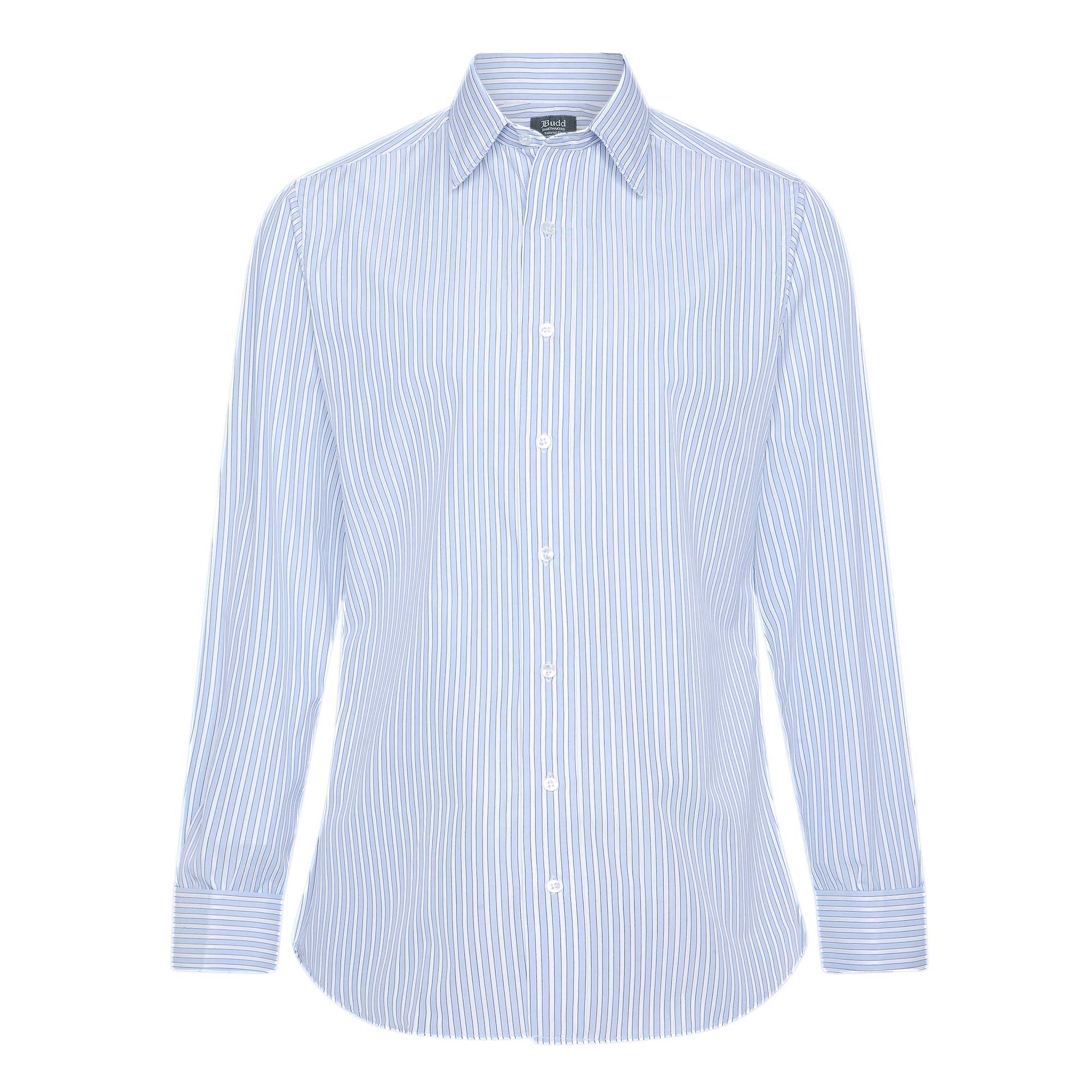 Tailored Fit Exclusive Budd Stripe Double Cuff Shirt in Sky Blue - Image 3