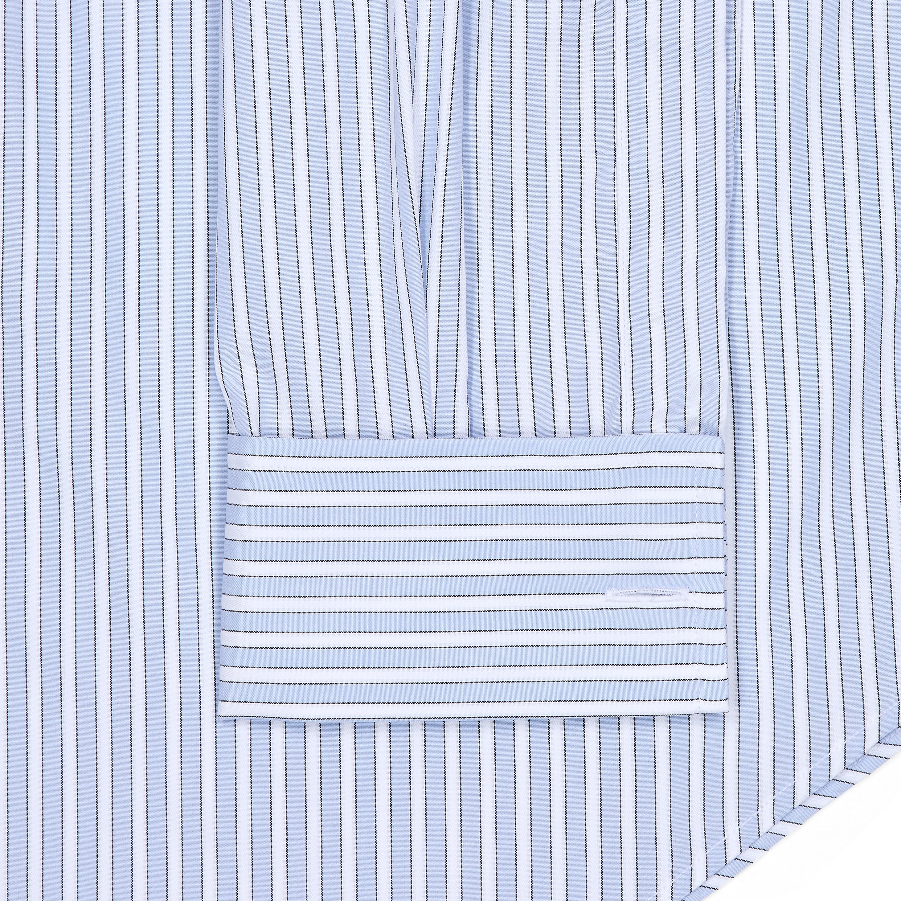 Tailored Fit Exclusive Budd Stripe Double Cuff Shirt in Sky Blue - Image 4