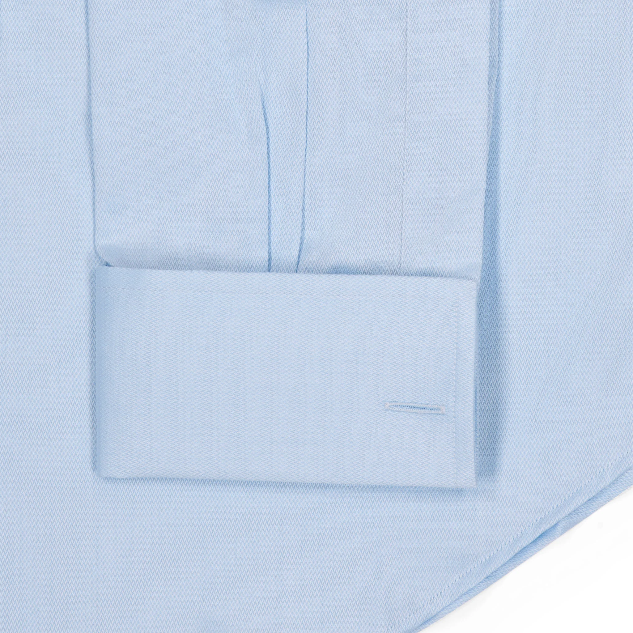 Tailored Fit Fine Piquet Double Cuff Shirt in Sky Blue - Image 3