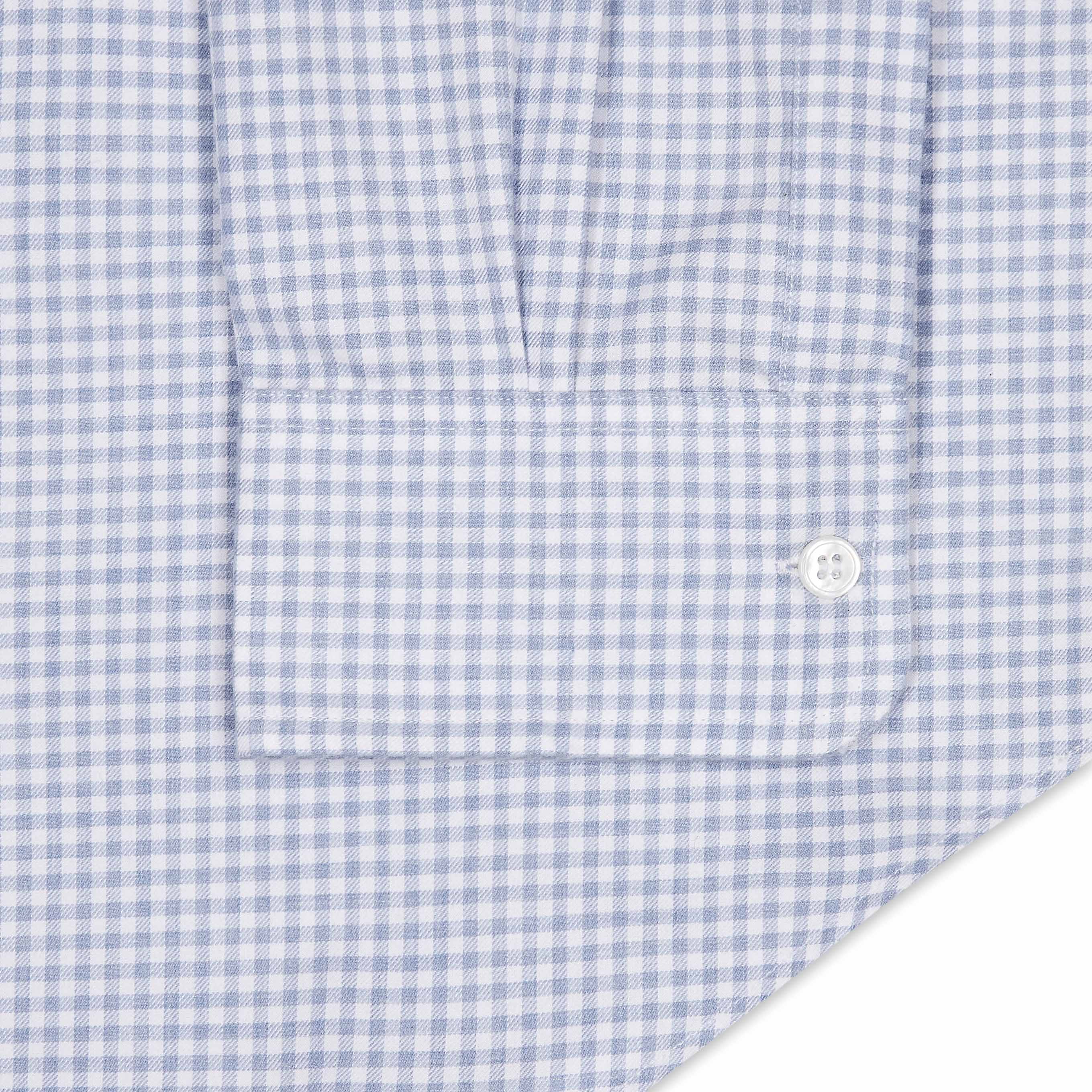 Tailored Fit Flanello Brushed Cotton Gingham Shirt in Sky Blue - Image 5