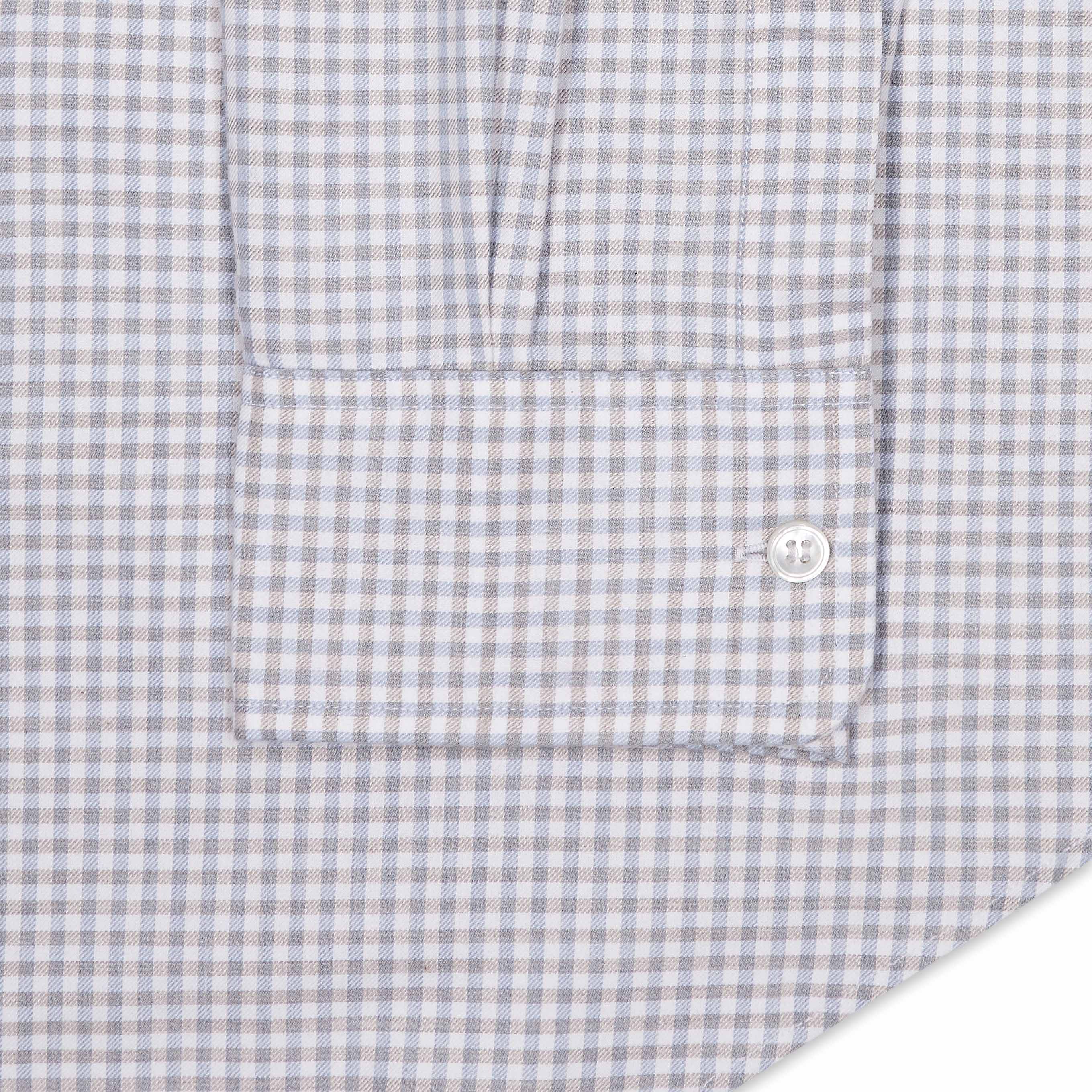 Tailored Fit Flanello Brushed Cotton Gingham Shirt in Sky Blue and Coffee - Image 3