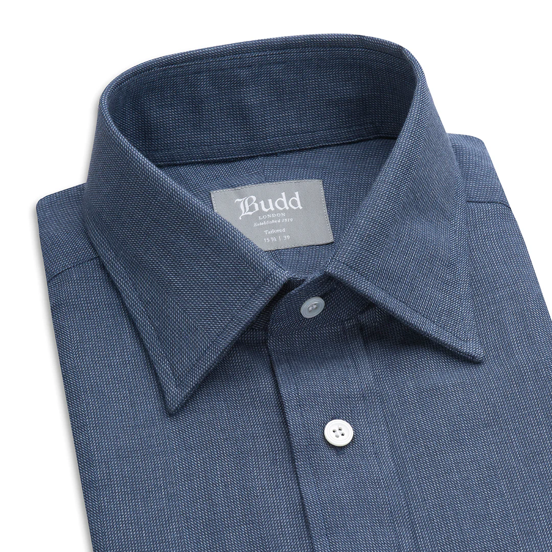Tailored Fit Micro Check Brushed Cotton Button Cuff Shirt in Blue - Image 2