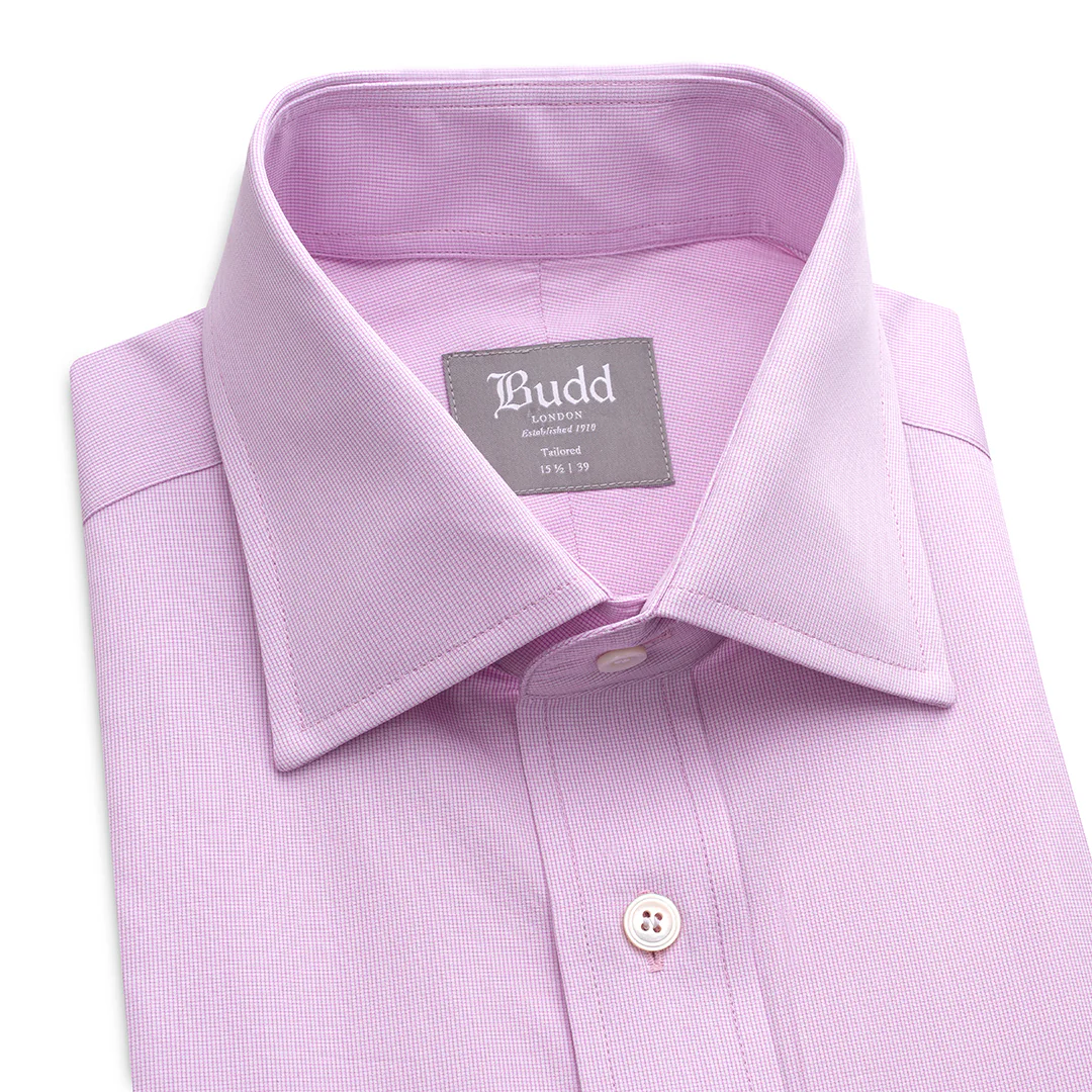 Tailored Fit Micro Check Cotton Button Cuff Shirt in Lilac - Image 2