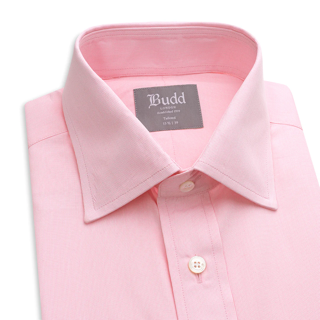 Tailored Fit Micro Check Cotton Button Cuff Shirt in Pink - Image 2