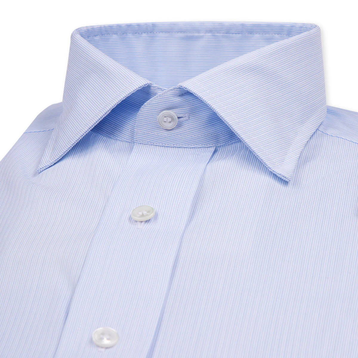 Tailored Fit Needle Stripe Button Cuff Shirt in Sky Blue - Image 2
