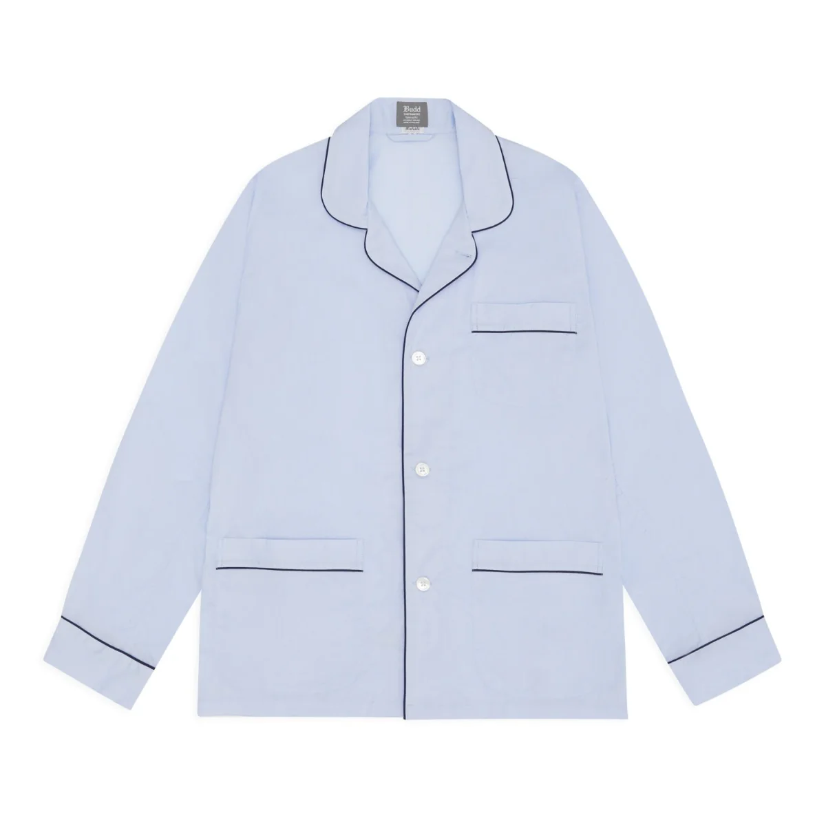 Tailored Fit Plain Batiste Pyjamas in Sky and Navy - Image 2
