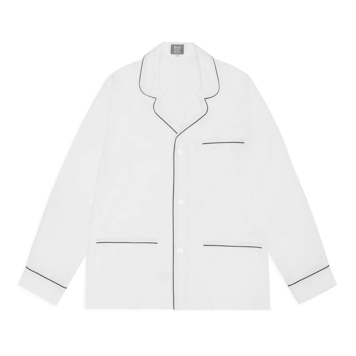 Tailored Fit Plain Batiste Pyjamas in White and Navy - Image 2