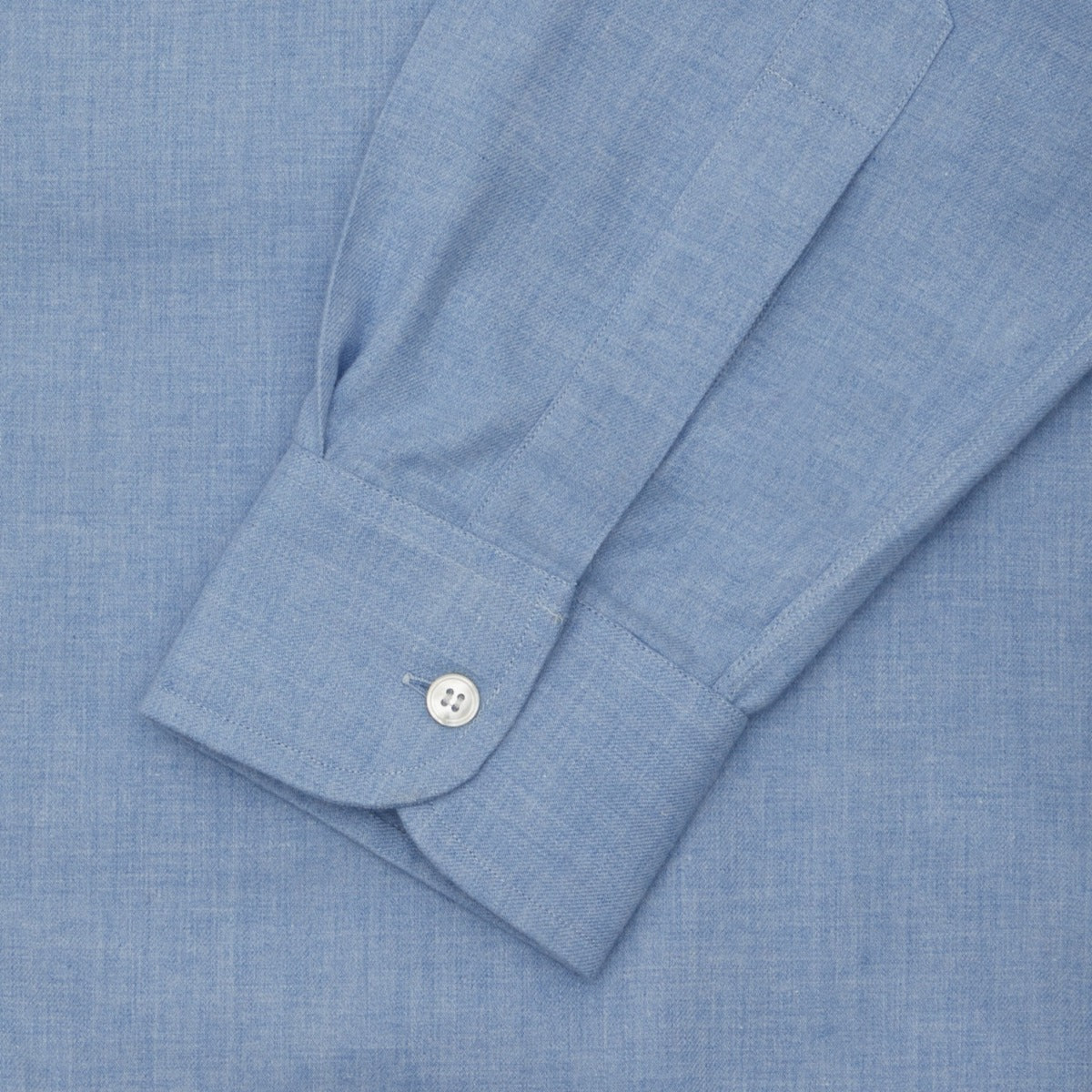 Tailored Fit Plain Brushed Cotton Button Cuff Shirt in Blue - Image 3