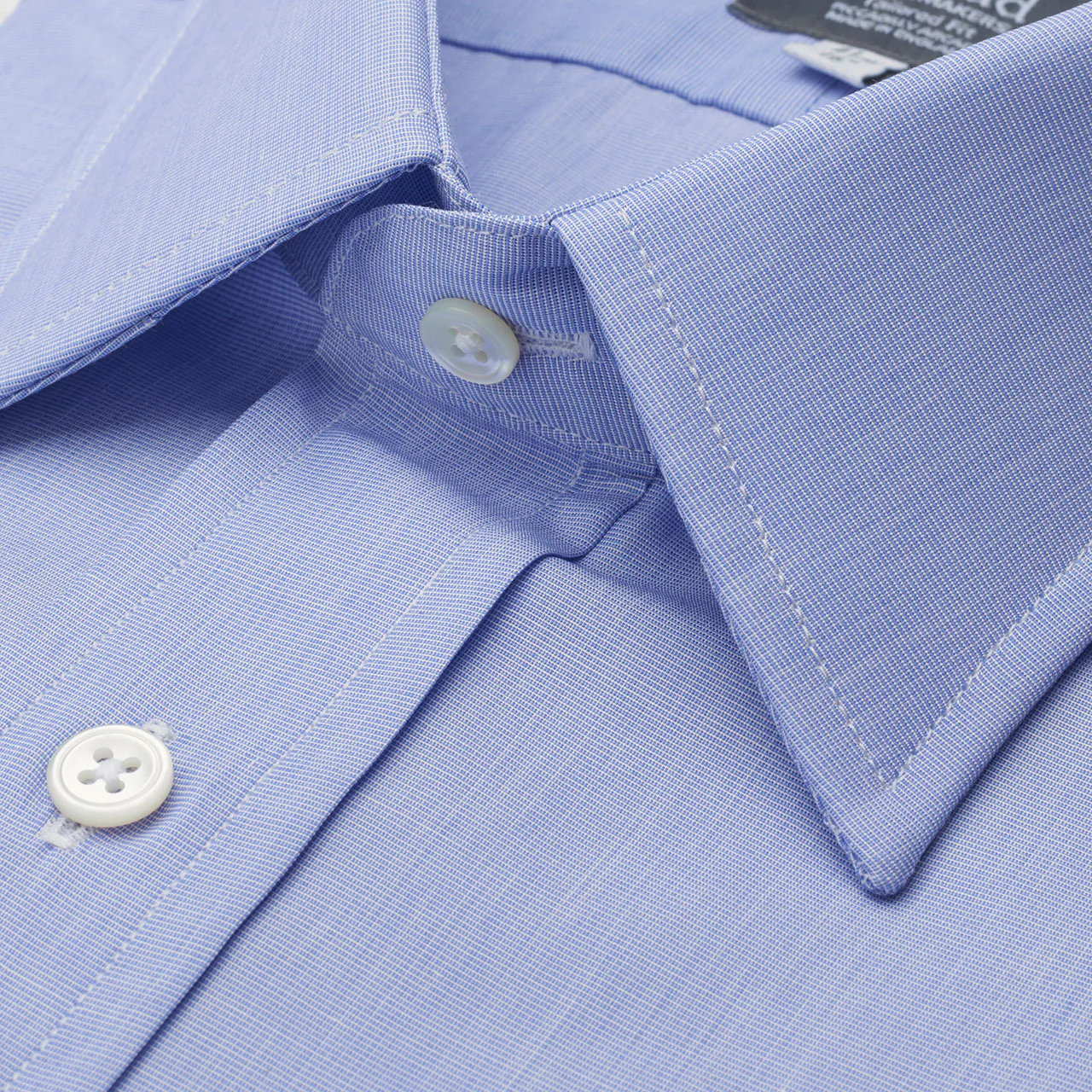 Tailored Fit Plain End on End Double Cuff Shirt in Blue - Image 3