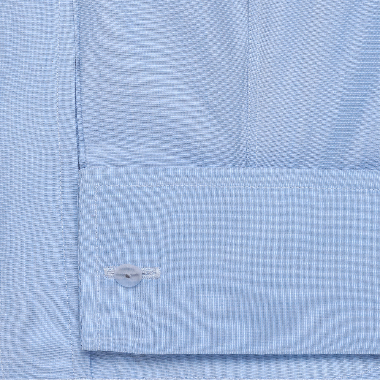 Tailored Fit Plain End on End Double Cuff Shirt in Sky Blue - Image 3
