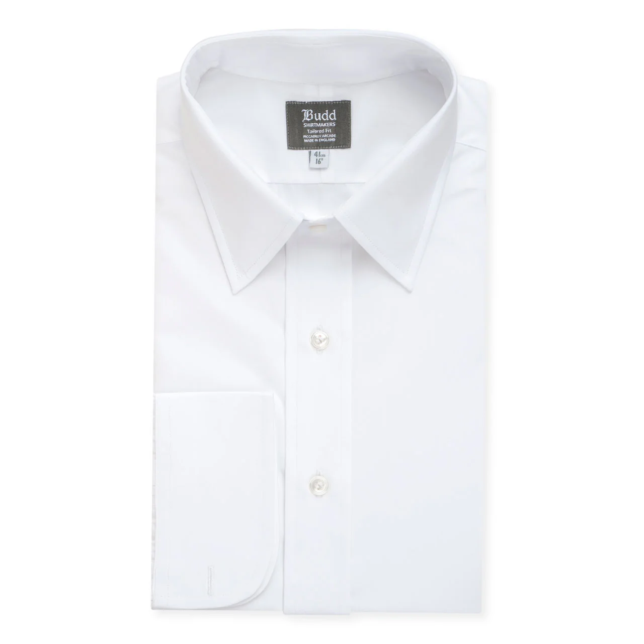 Tailored Fit Plain Poplin Button Cuff Shirt in White - Image 5
