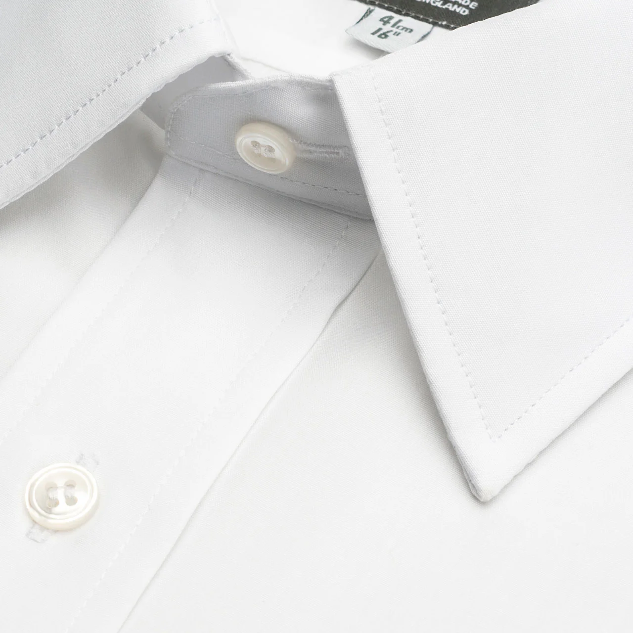 Tailored Fit Plain Poplin Button Cuff Shirt in White - Image 8