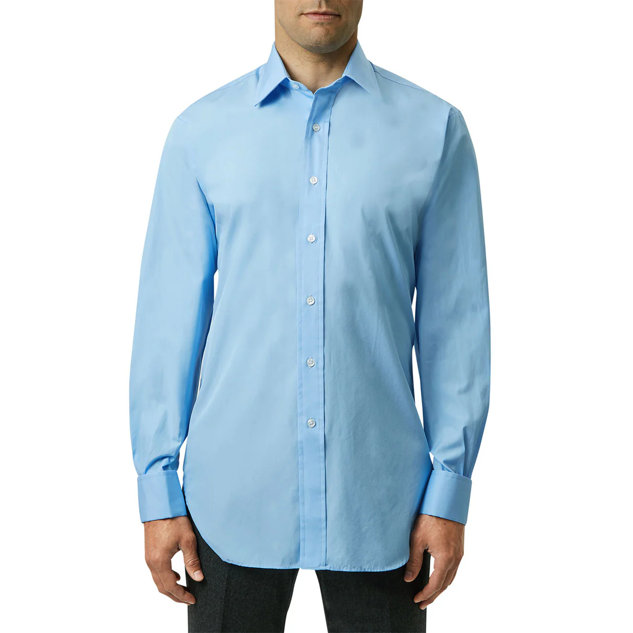 Tailored Fit Plain Poplin Double Cuff Shirt in Cornflower - Image 6