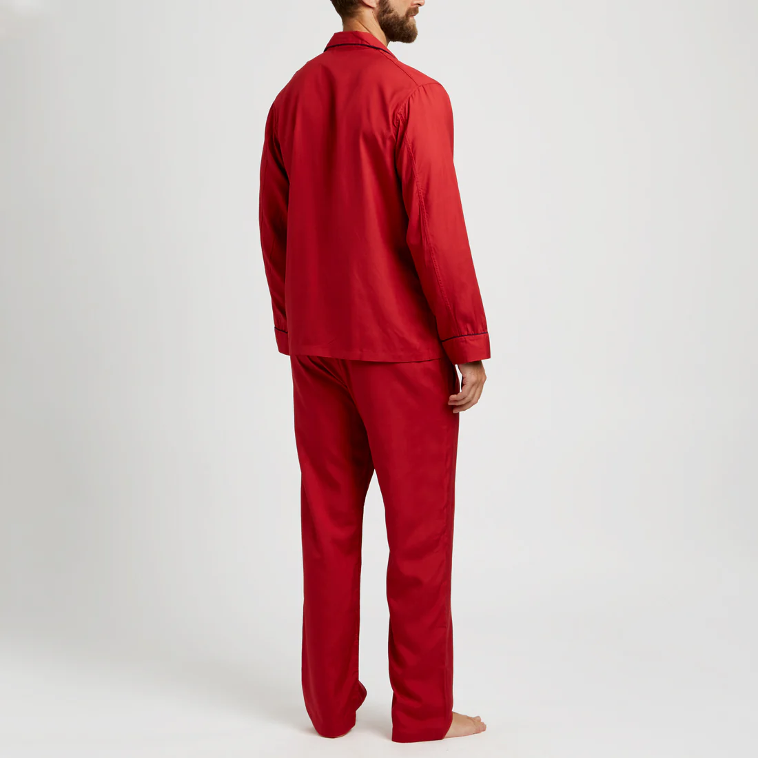 Tailored Fit Plain Silk Pyjamas in Red - Image 4