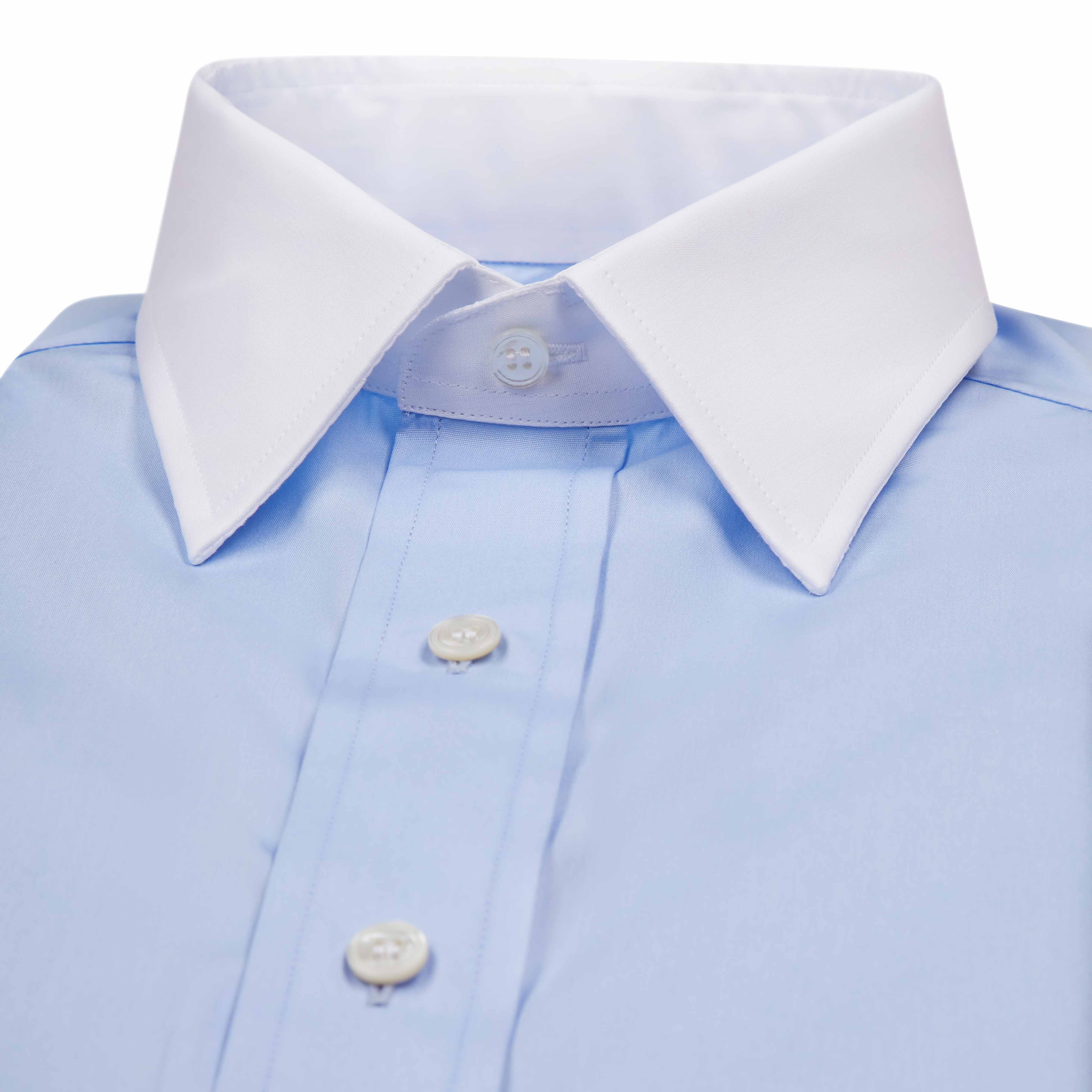 Tailored Fit Poplin Shirt in Blue with White Collar and Cuffs - Image 3