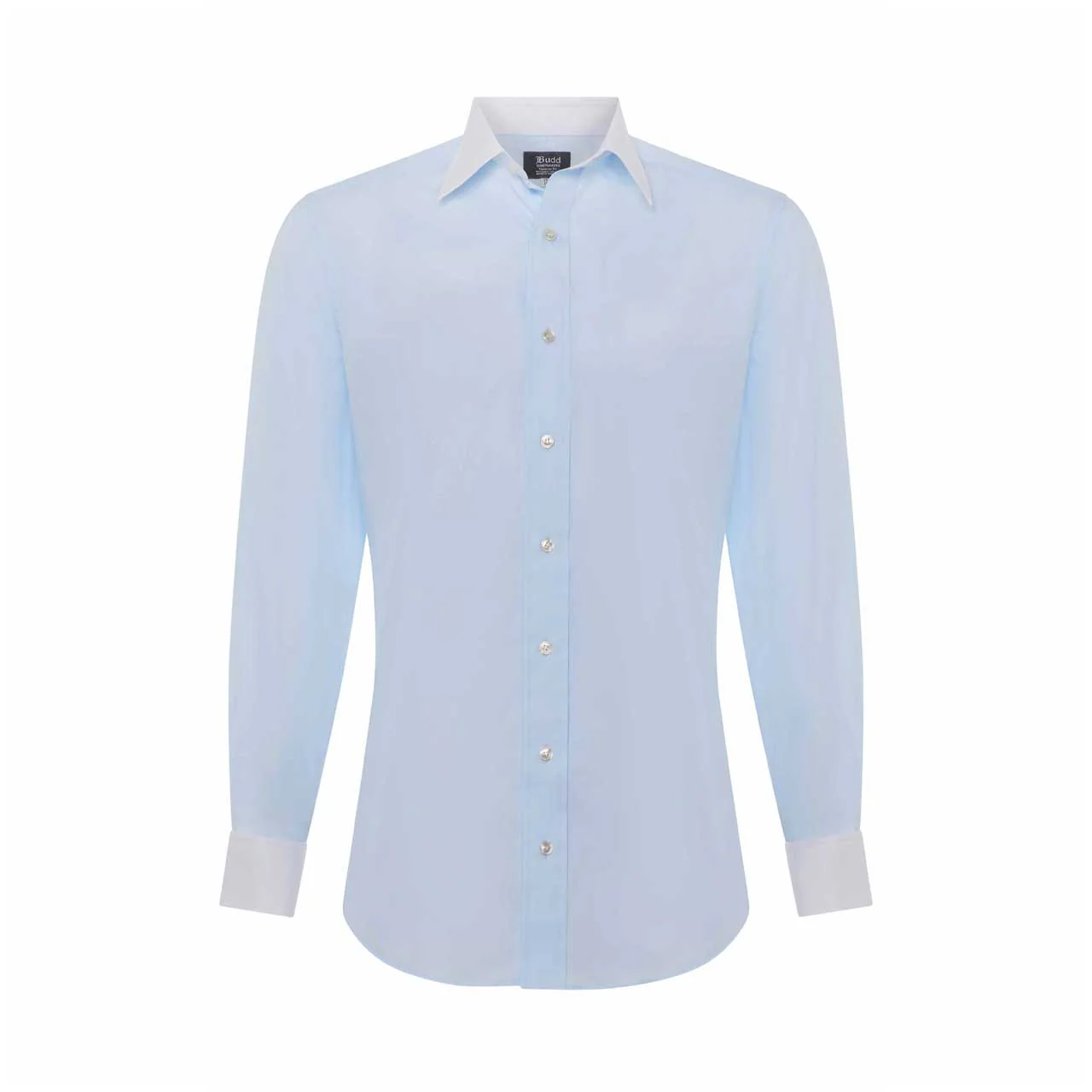 Tailored Fit Poplin Shirt in Sky Blue with White Collar and Cuffs - Image 4