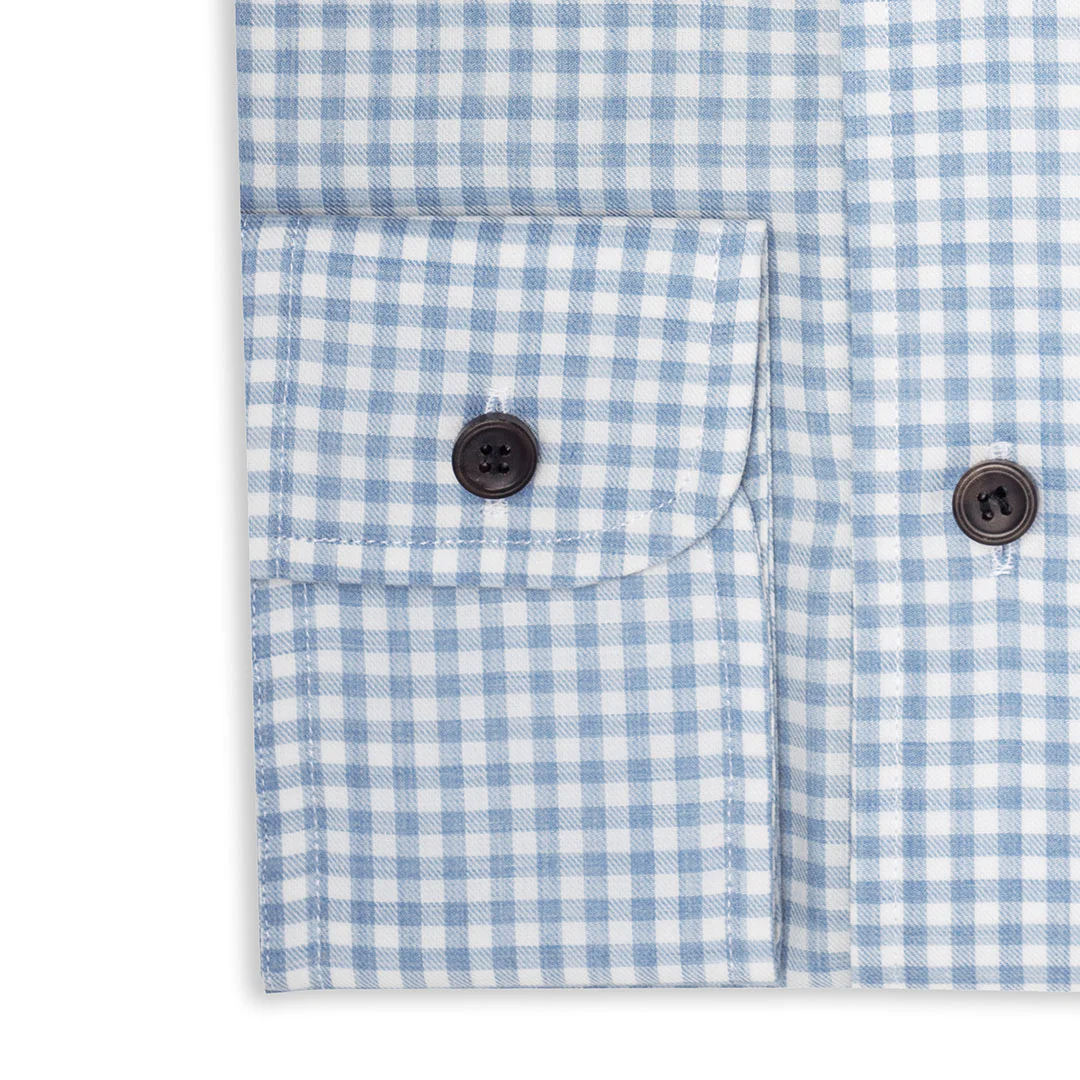 Tailored Fit Small Gingham Brushed Cotton Button Cuff Shirt in Sky Blue - Image 3