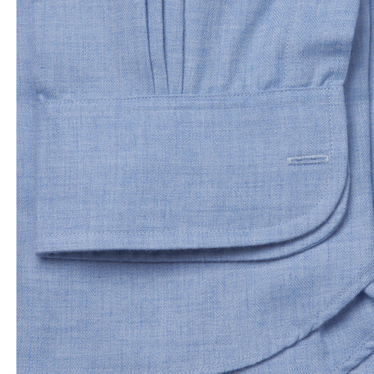 Tailored Fit Small Herringbone Cotton and Cashmere Button Cuff Shirt in Blue - Image 3