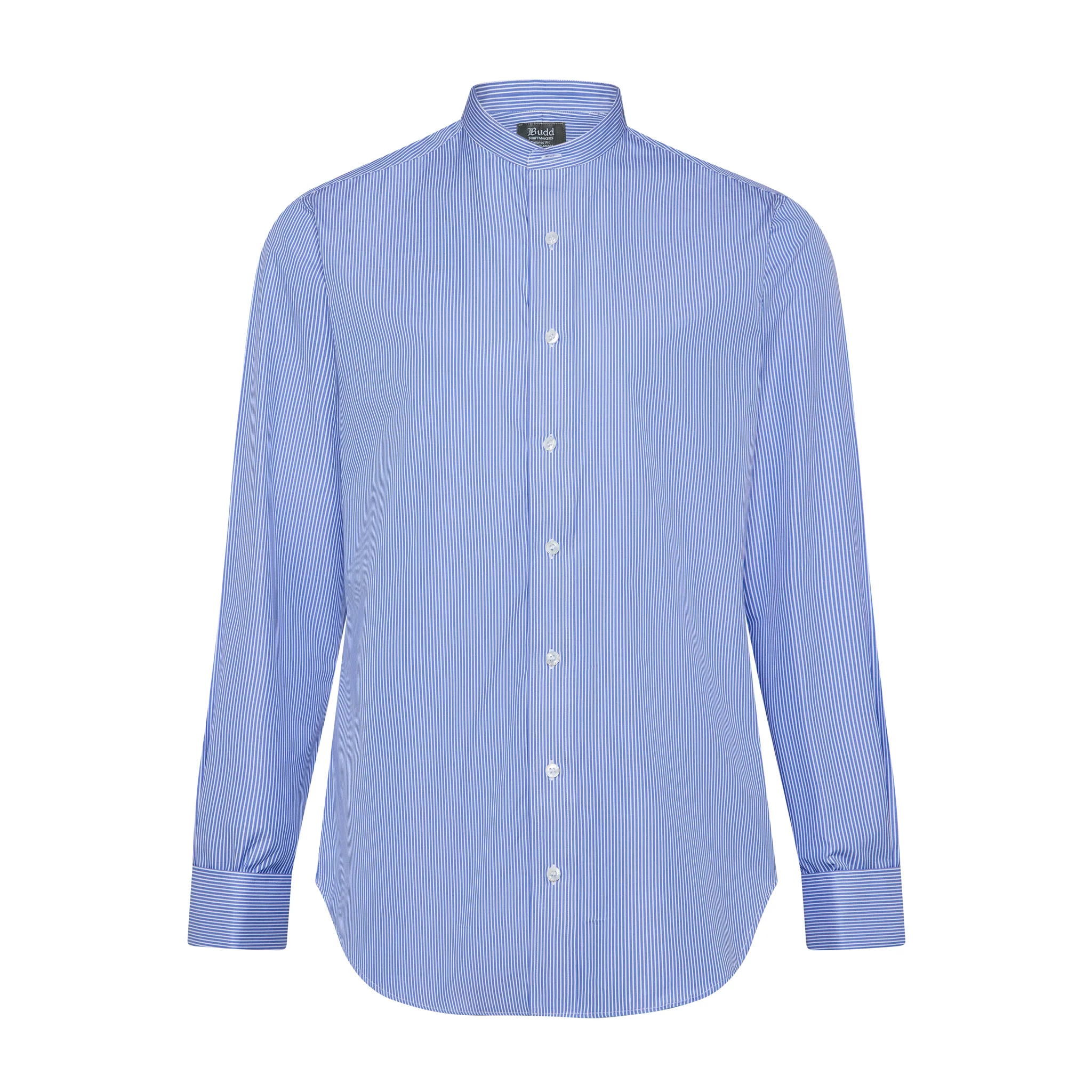 Tailored Fit Stripe Poplin Formal Neckband Shirt in Blue - Image 5