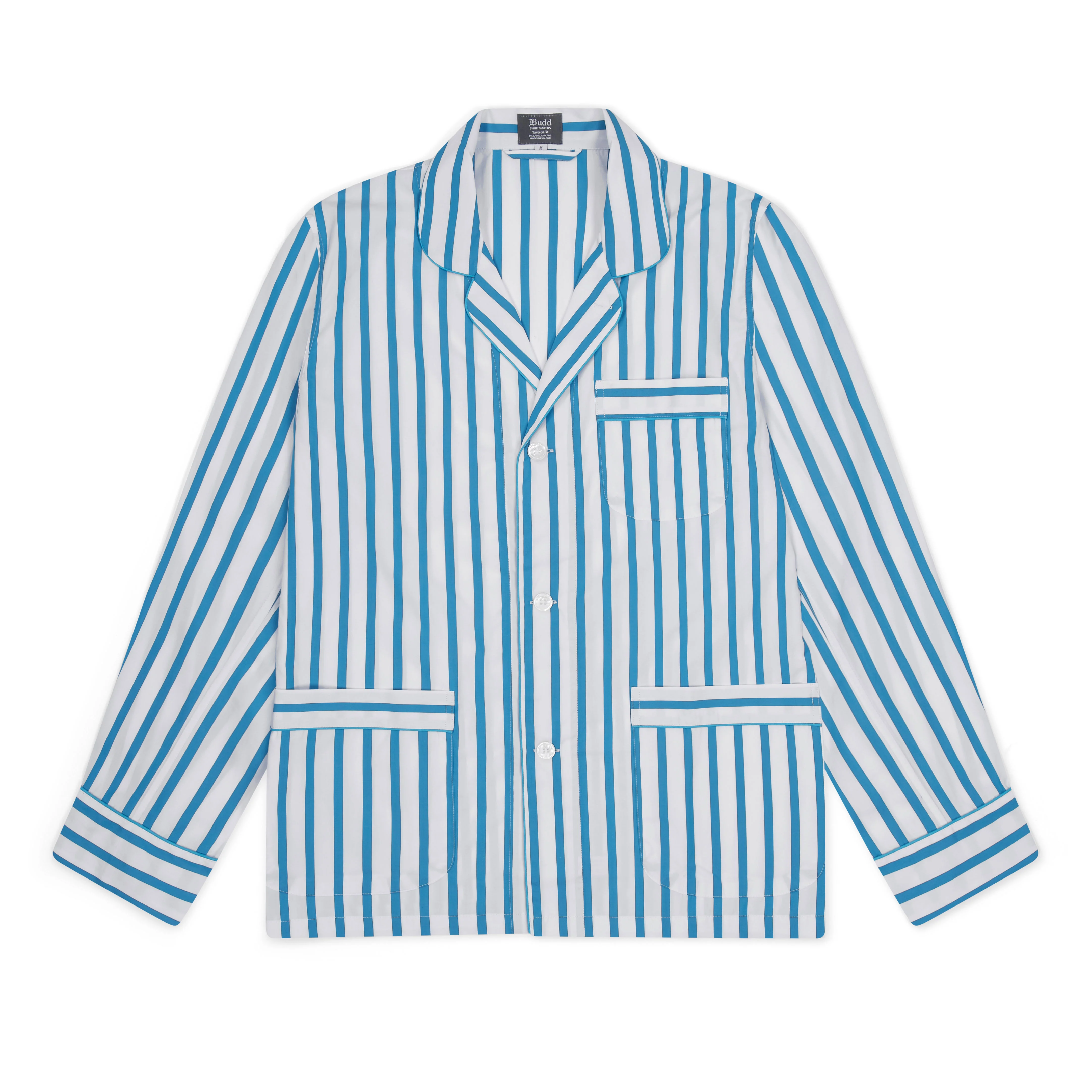 Tailored Fit Stripe Poplin Pyjamas in California Blue - Image 3