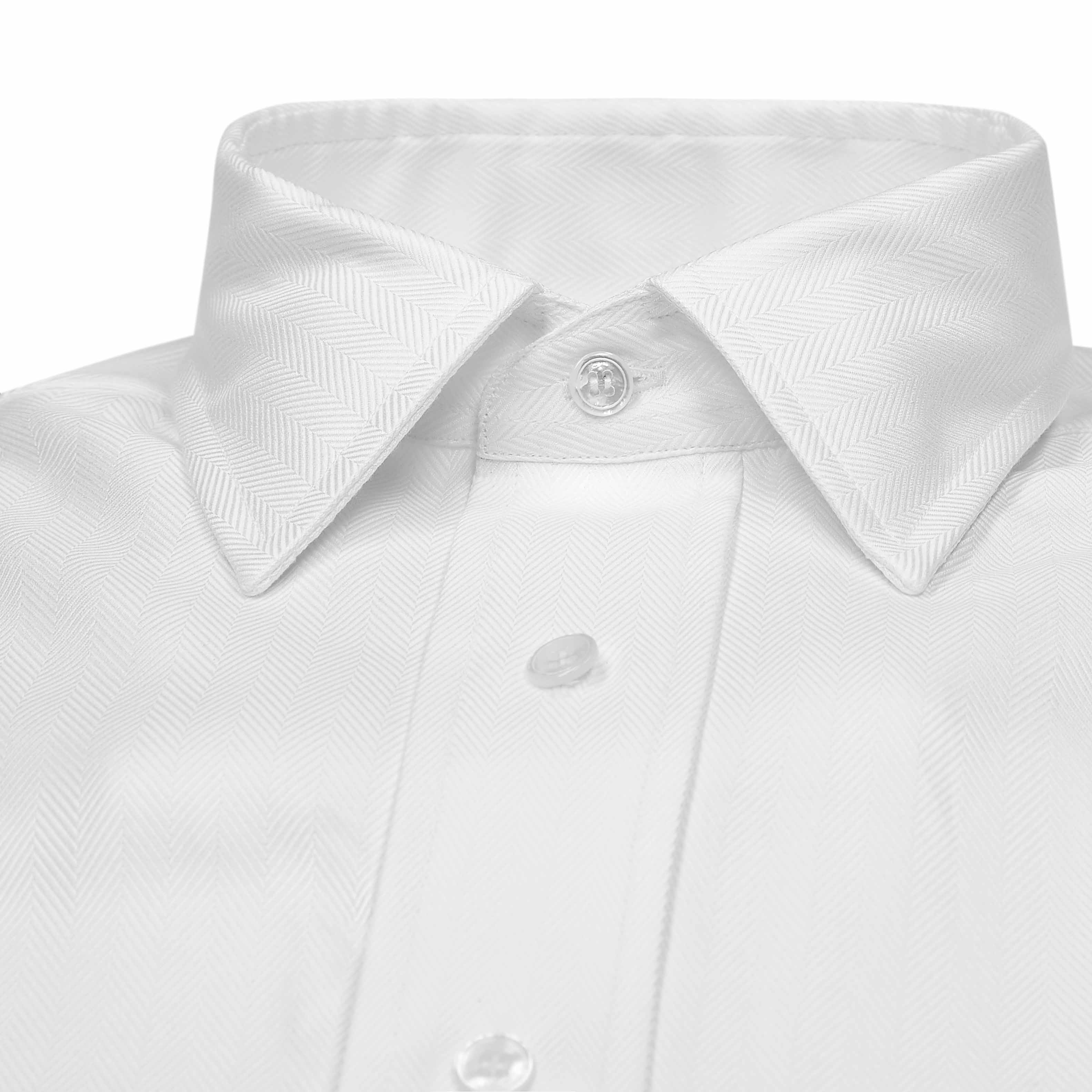 Tailored Fit Wide Herringbone Double Cuff Shirt in White - Image 4
