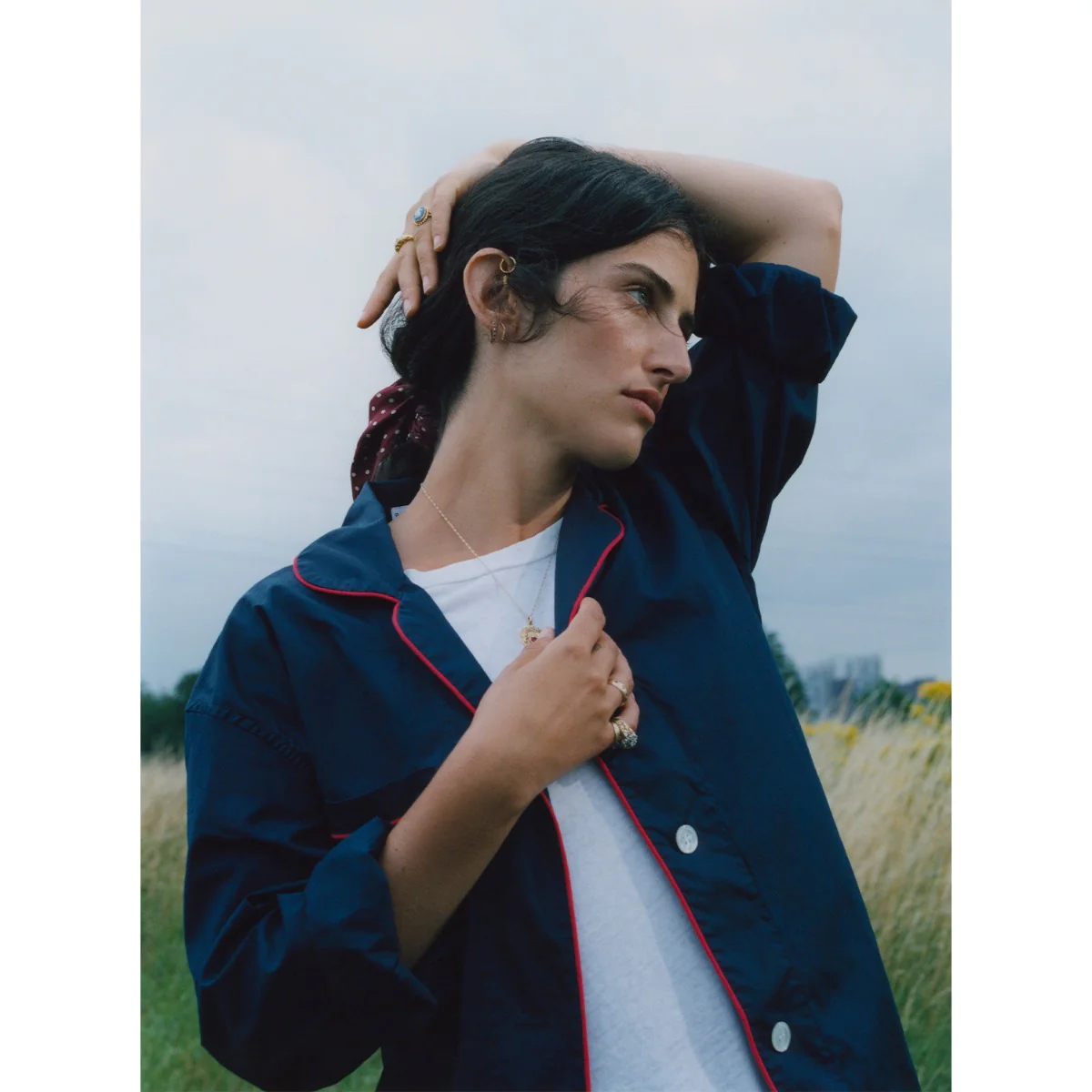 Tommy Plain Poplin Pyjamas in Navy and Red - Image 4