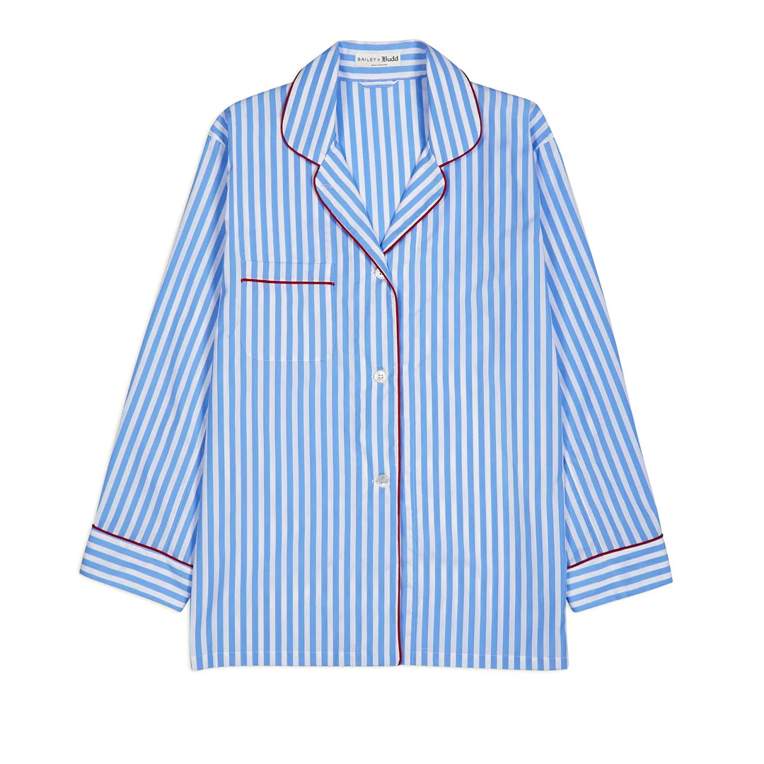 Tommy Striped Poplin Pyjamas in Blue and White - Image 3