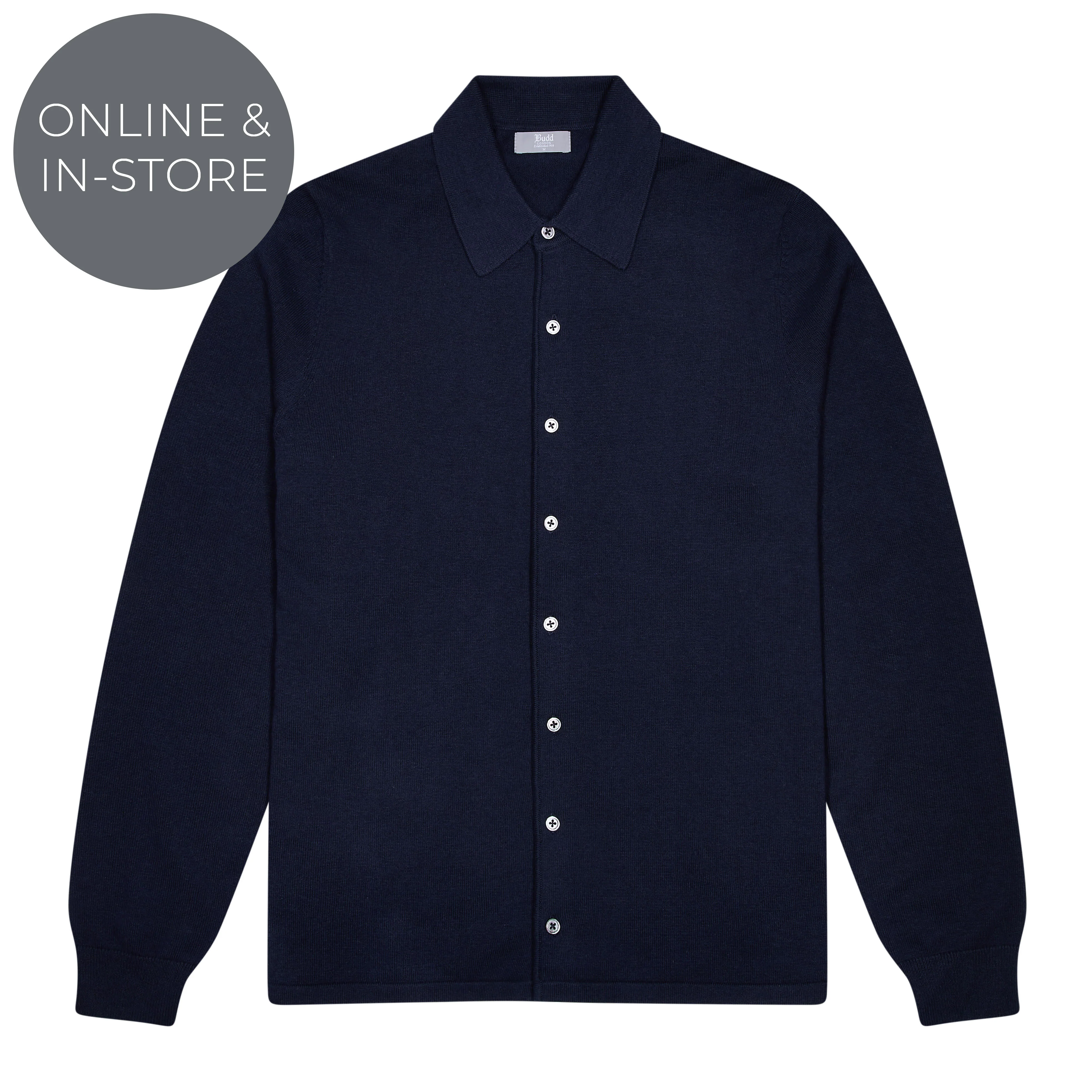 Walton Cotton and Cashmere Fine Knit Long Sleeve Shirt in Navy