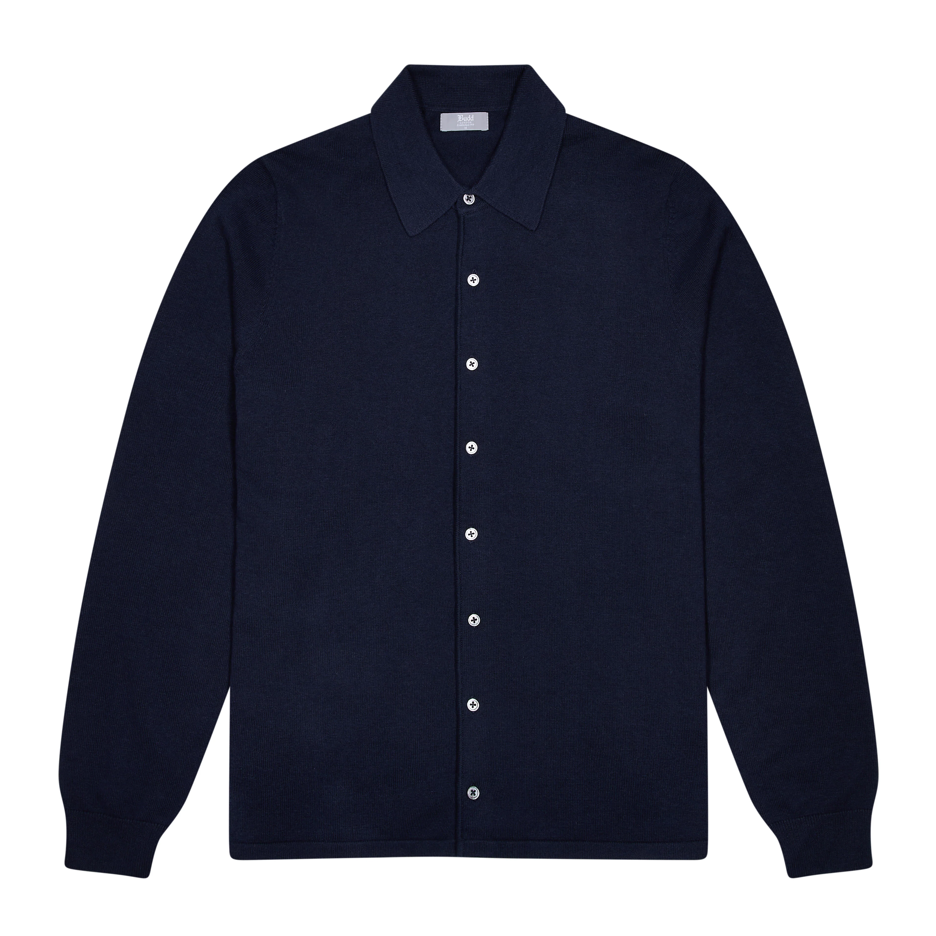 Walton Cotton and Cashmere Fine Knit Long Sleeve Shirt in Navy - Image 2