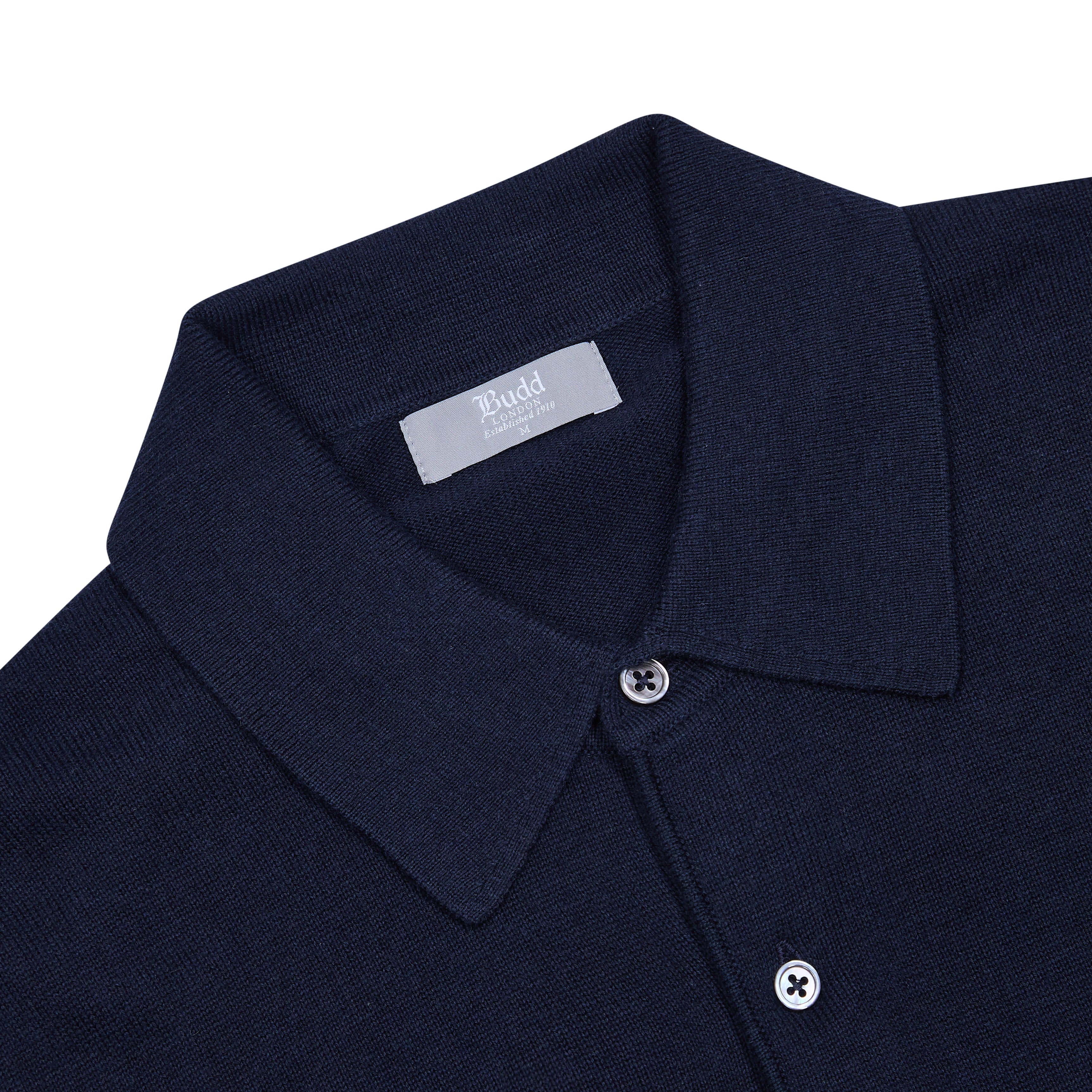 Walton Cotton and Cashmere Fine Knit Long Sleeve Shirt in Navy - Image 3