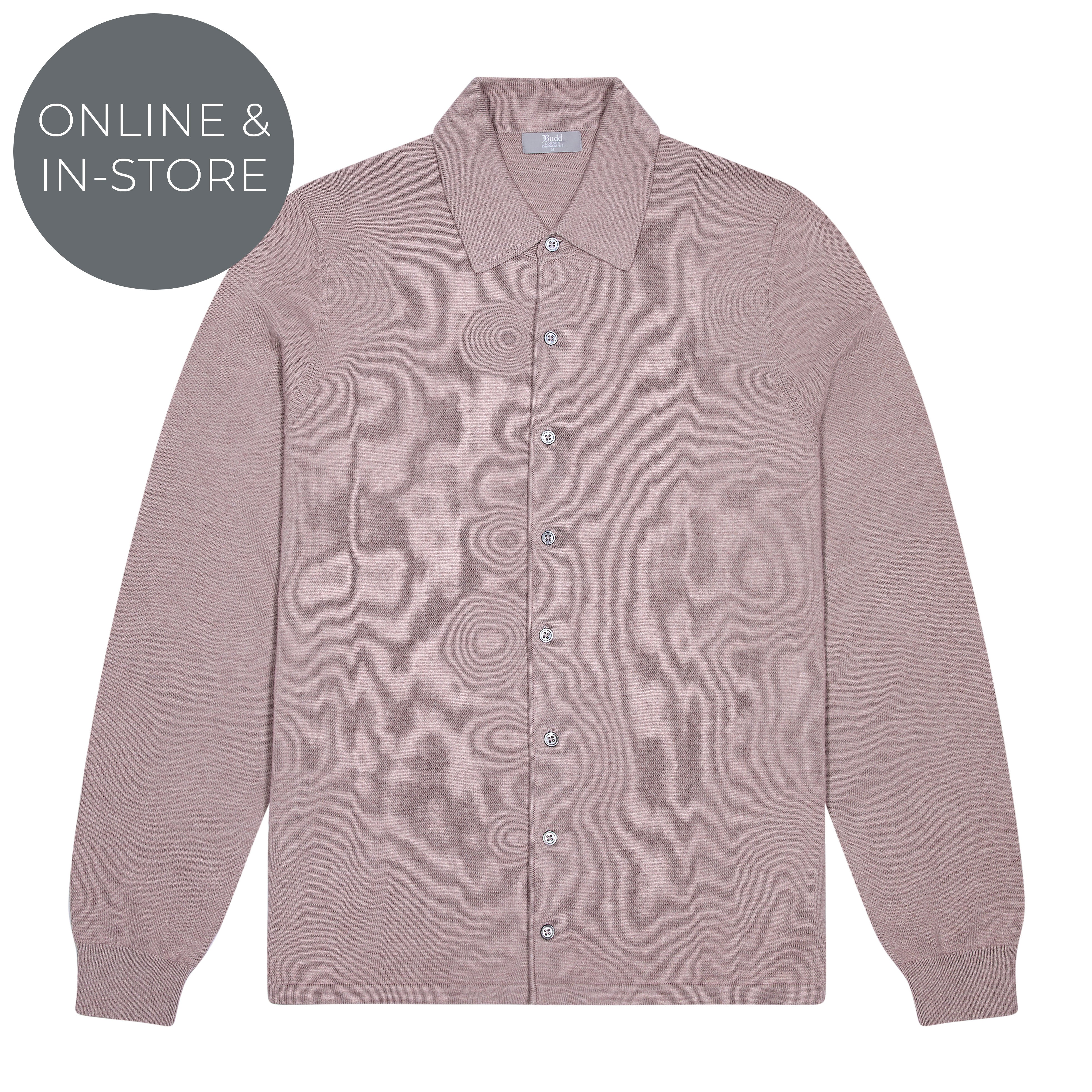 Walton Cotton and Cashmere Fine Knit Long Sleeve Shirt in Sahara