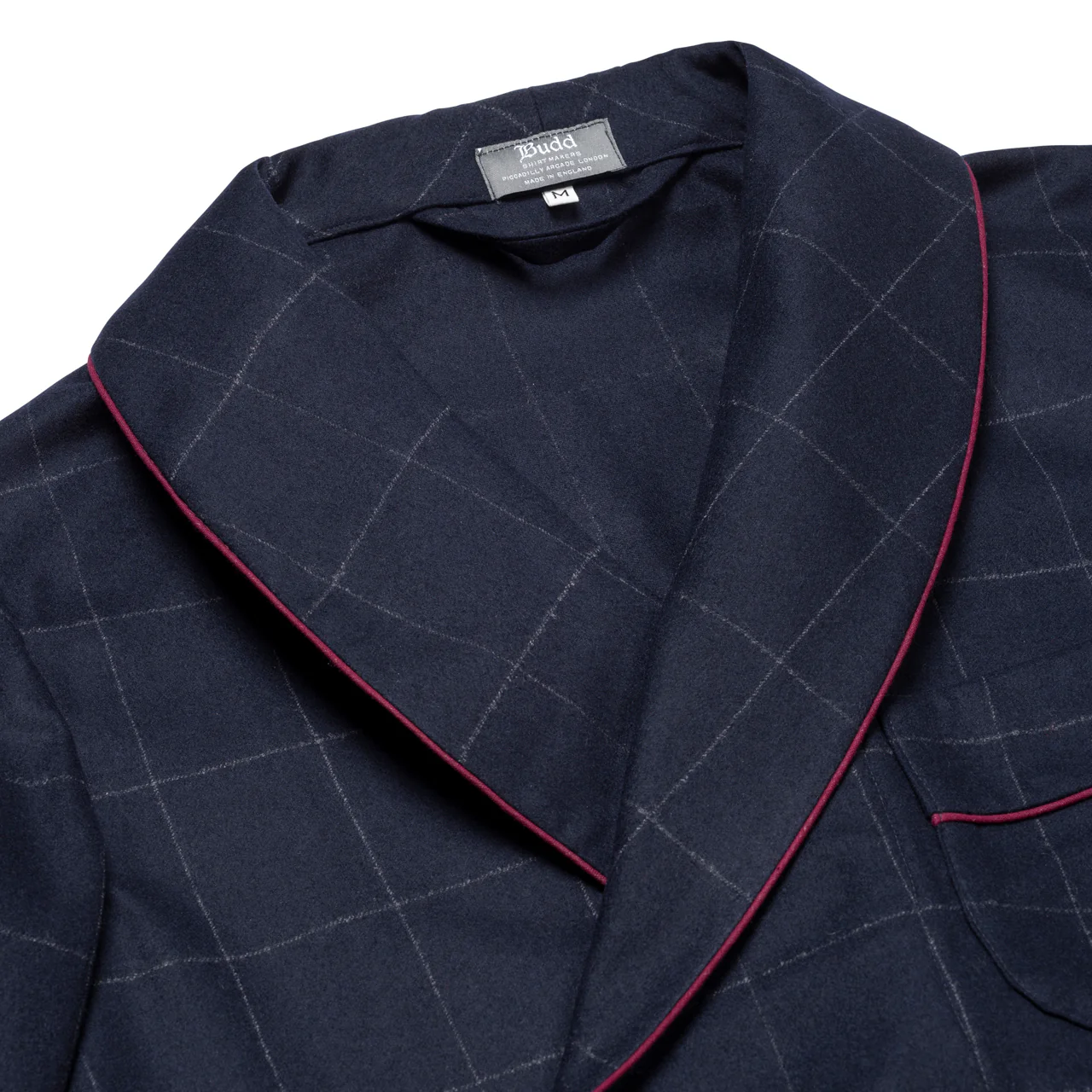 Windowpane Fox Flannel Wool Dressing Gown in Navy - Image 4