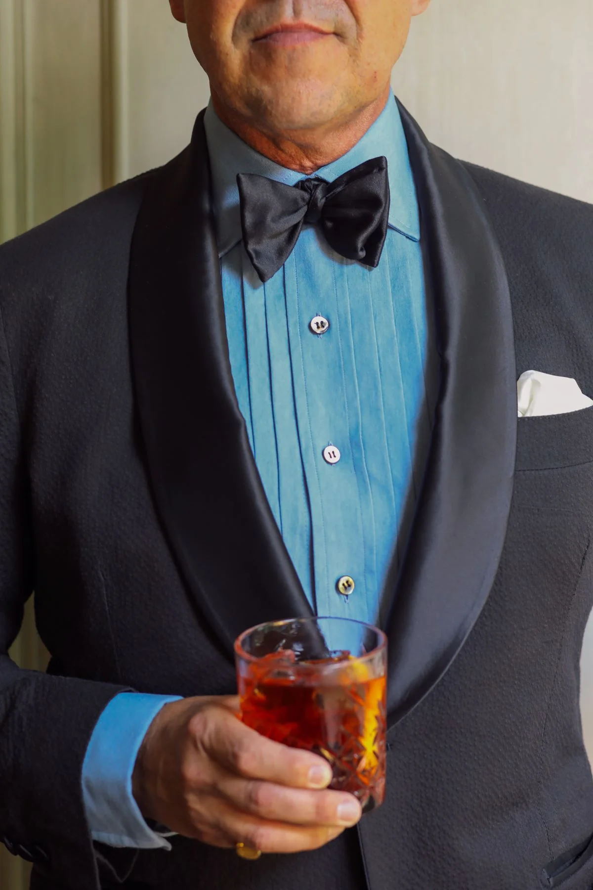 WM BROWN x Budd Exclusive Denim Pleated Bib Evening Shirt - Image 5