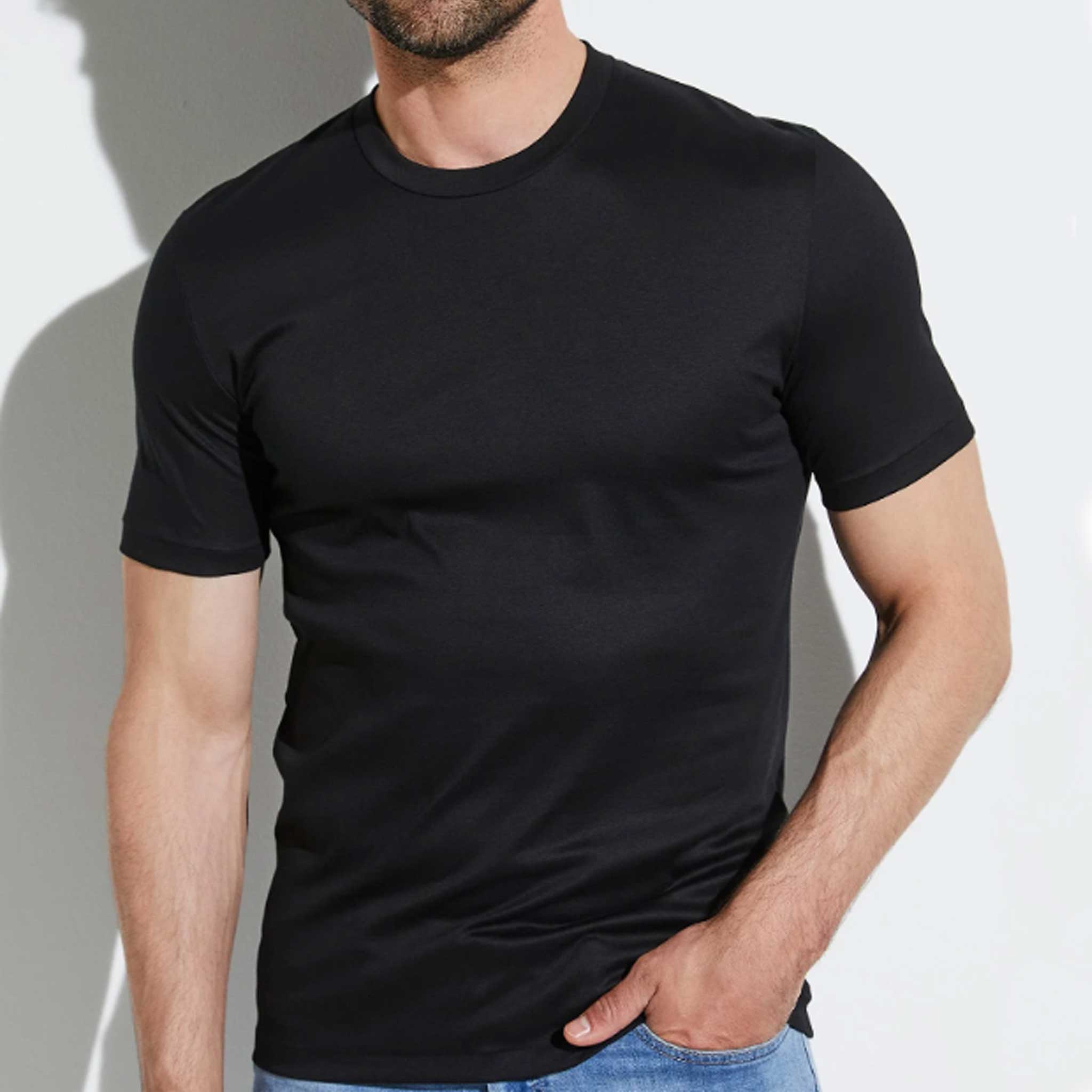 Zimmerli Sea Island Cotton Crew Neck T-Shirt in Black - Image 3